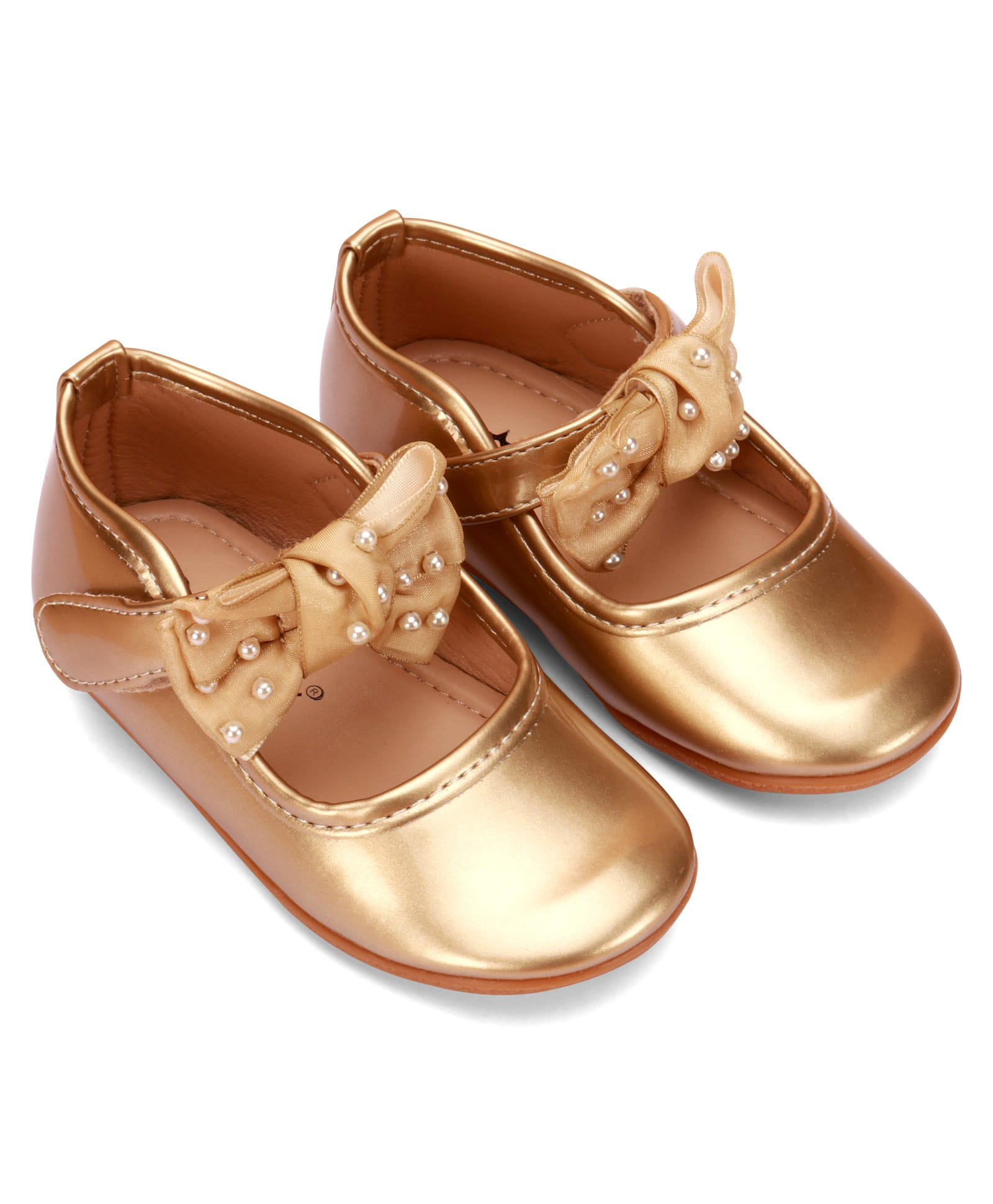 Cute Walk by Babyhug Velcro Closure Ballerina With Bow Applique - Golden-picture-26