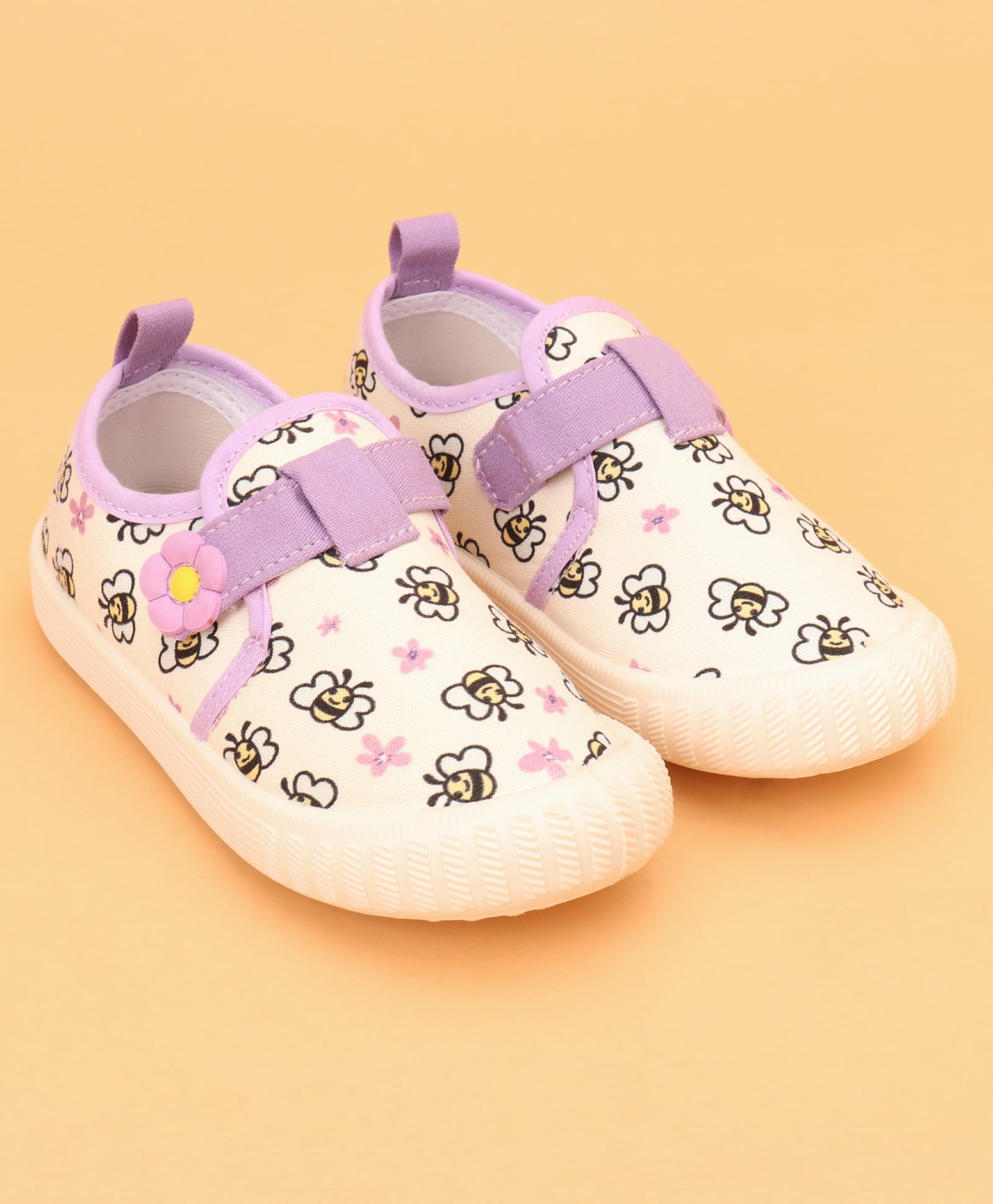 Cute Walk by Babyhug Velcro Closure Butterfly Printed Casual Shoes With Floral Applique - Purple-image-23