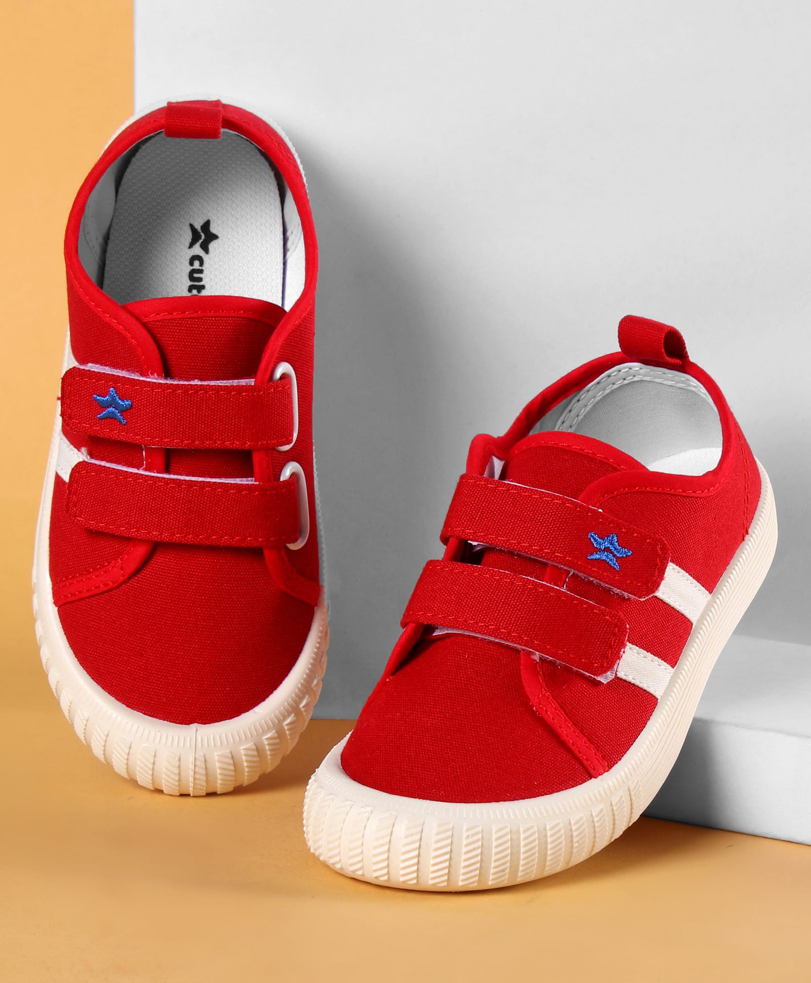 Cute Walk By Babyhug Casual Shoes with Velcro Closure Canvas & Tape Detailing - Red-image-6