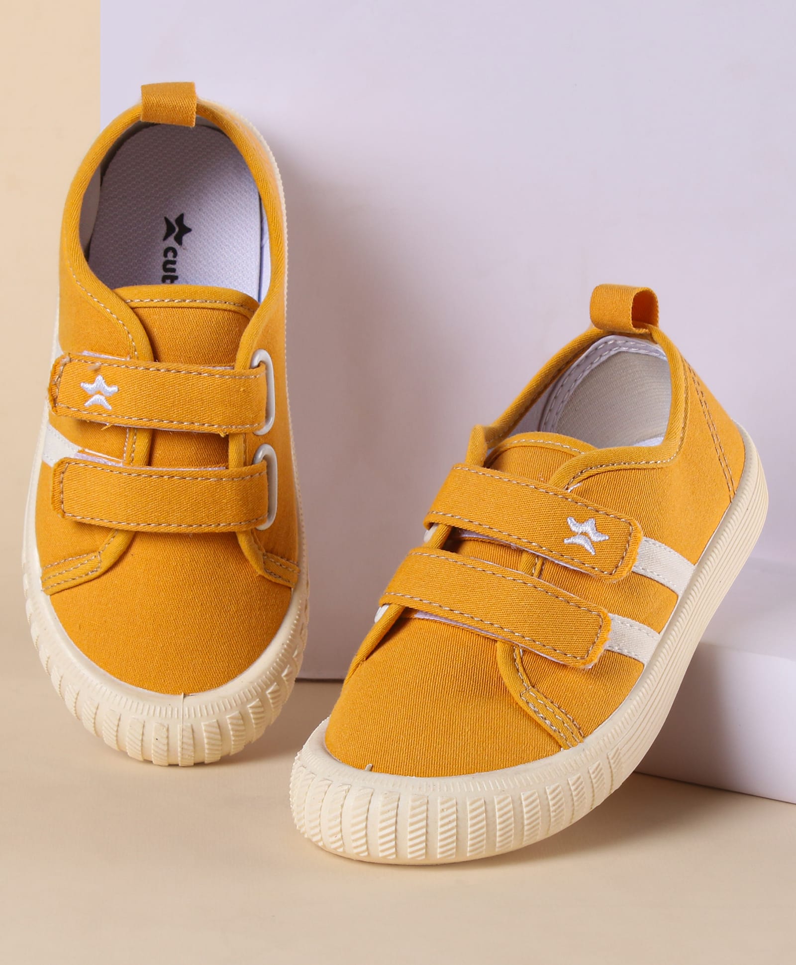 Cute Walk By Babyhug Casual Shoes with Velcro Closure Canvas & Tape Detailing - Yellow-picture-14