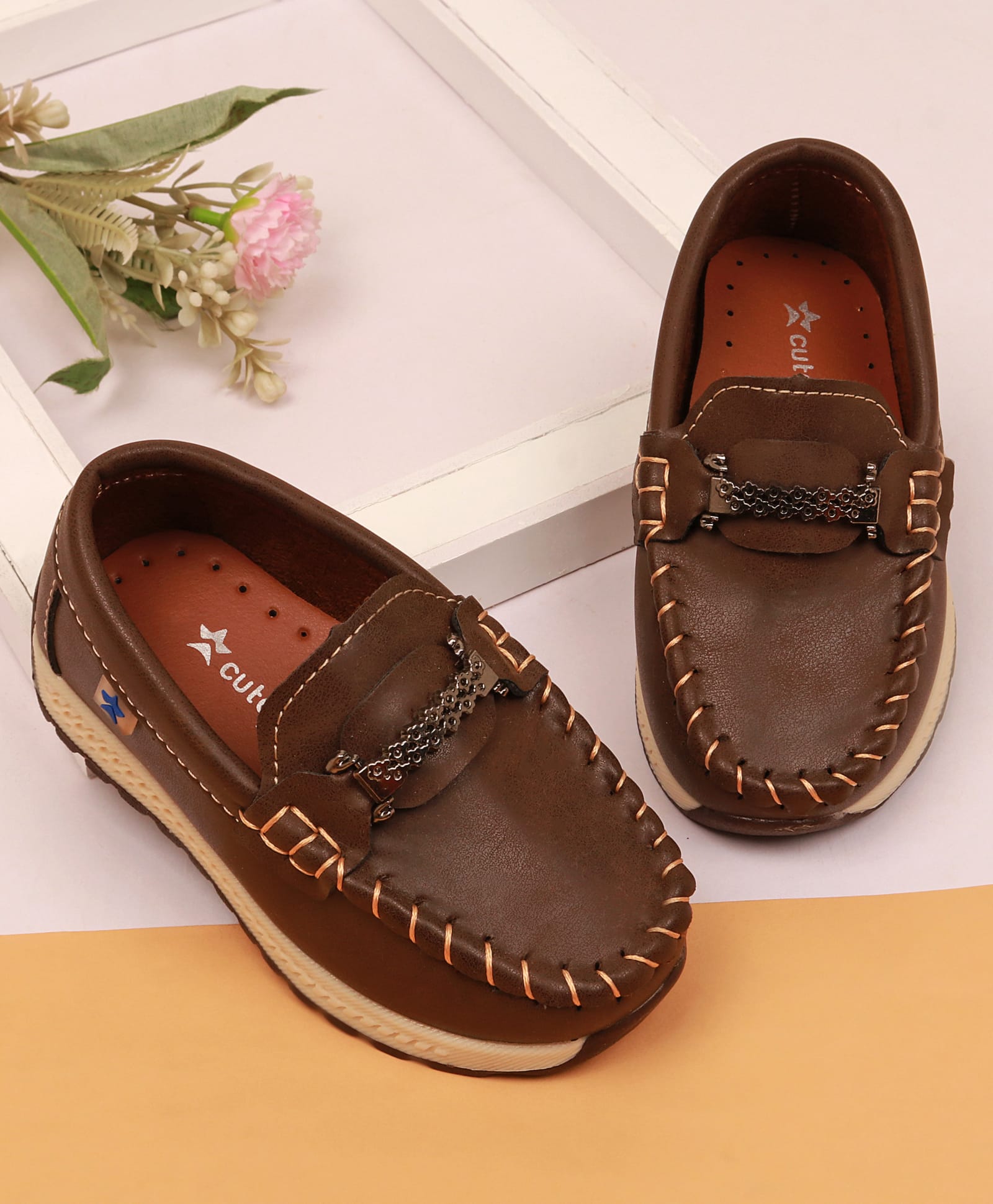 Cute Walk By Babyhug Slip On Loafers With Stitch Detailing - Brown-image-37