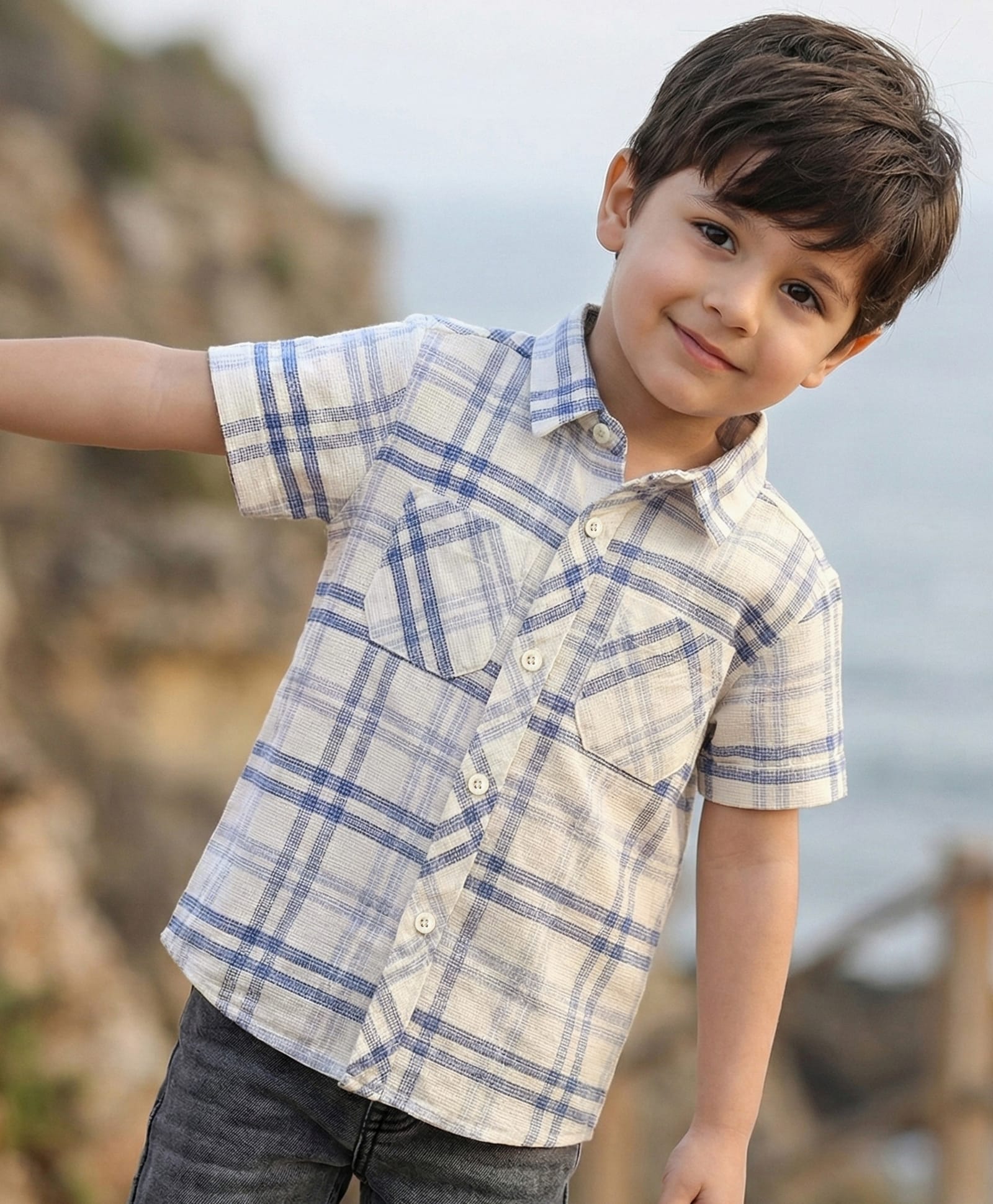 Babyhug Cotton Woven Half Sleeves Checkered Shirt- White-picture-21