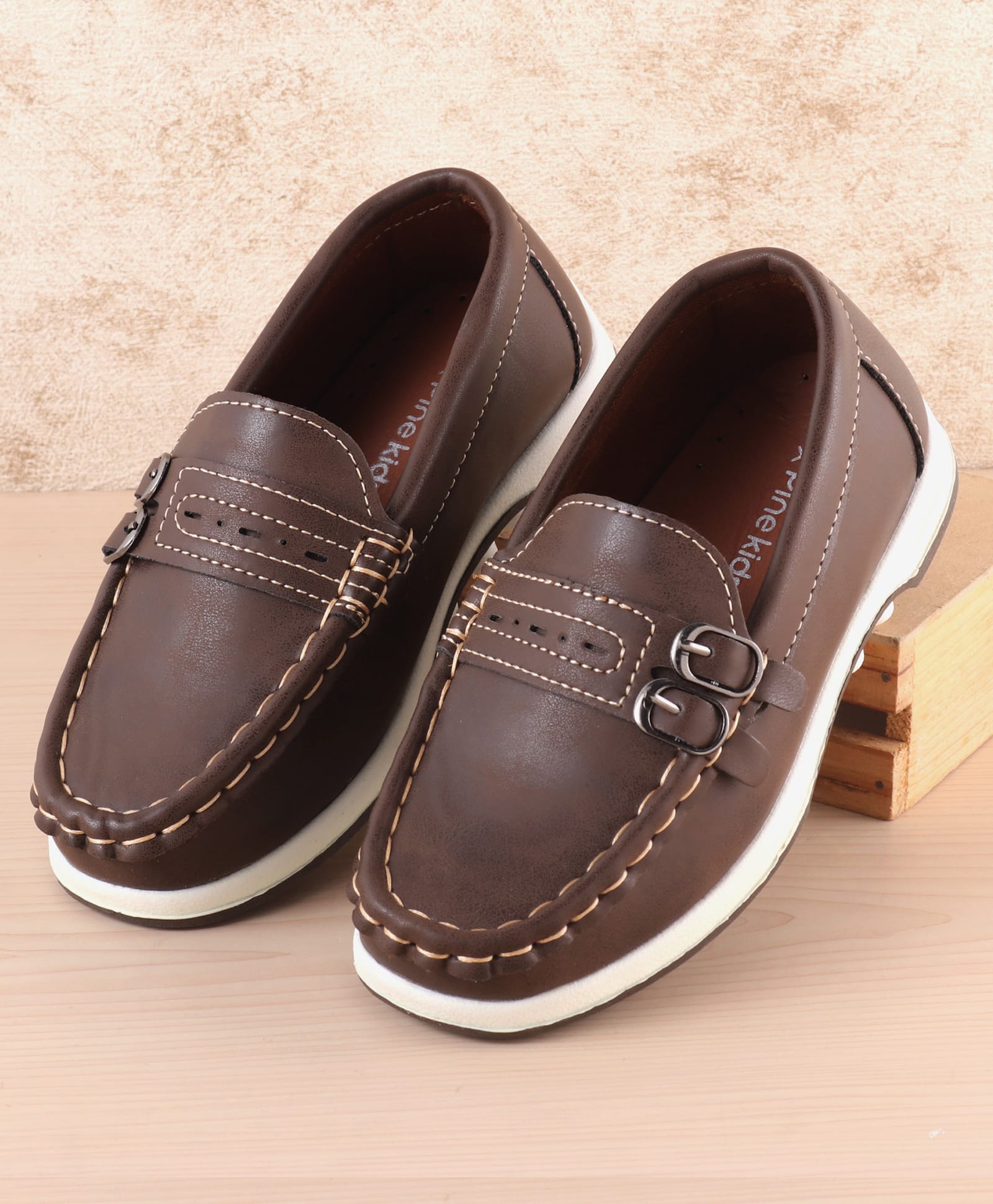 Pine Kids Slip On Formal Loafer Shoes - Brown-picture-30