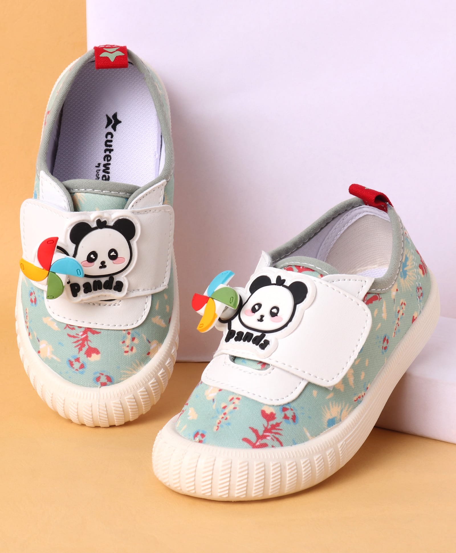 Cute Walk by Babyhug Casual Shoes with Velcro Closure Floral Print & Panda Applique - Green-image-27