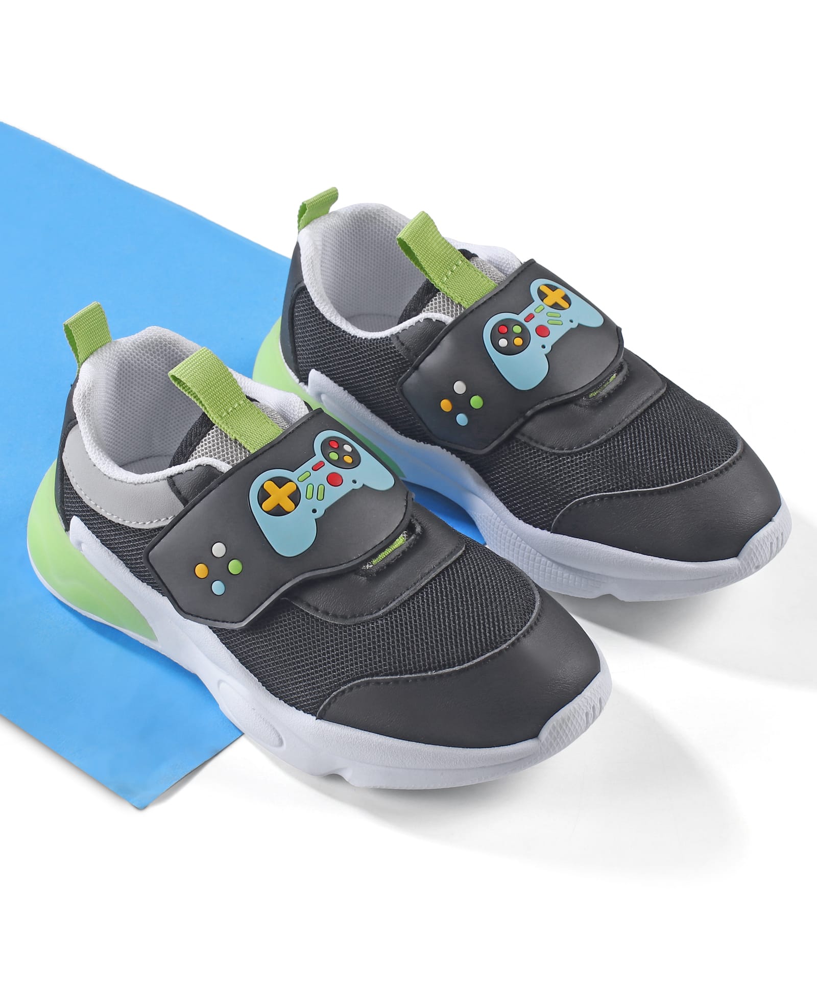 Cute Walk by Babyhug Velcro Closure Sneaker Shoes With Gaming Remote Control Print - Black-image-24