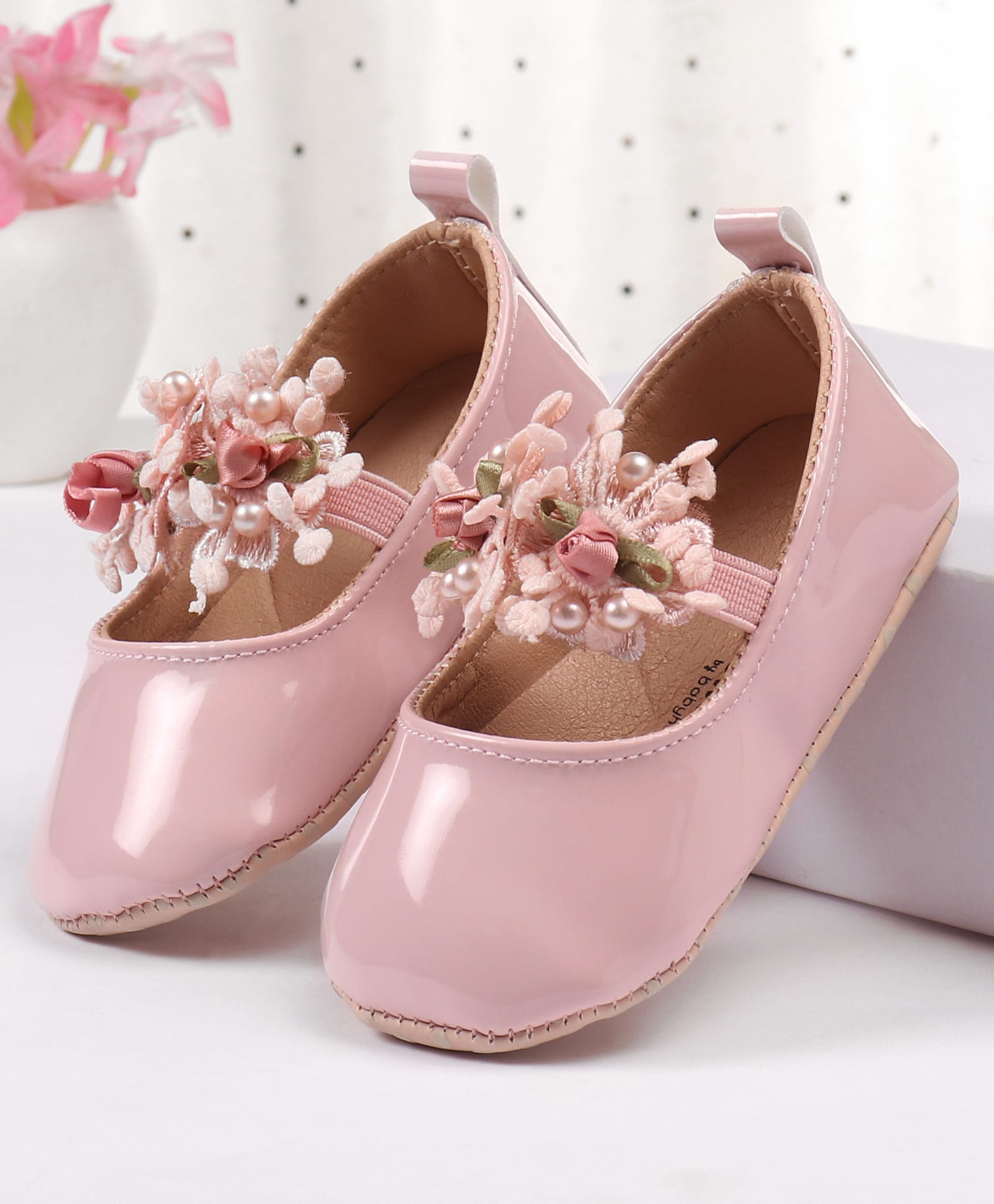 Cute Walk by Babyhug Slip On Booties with Floral Applique - Pink-image-49