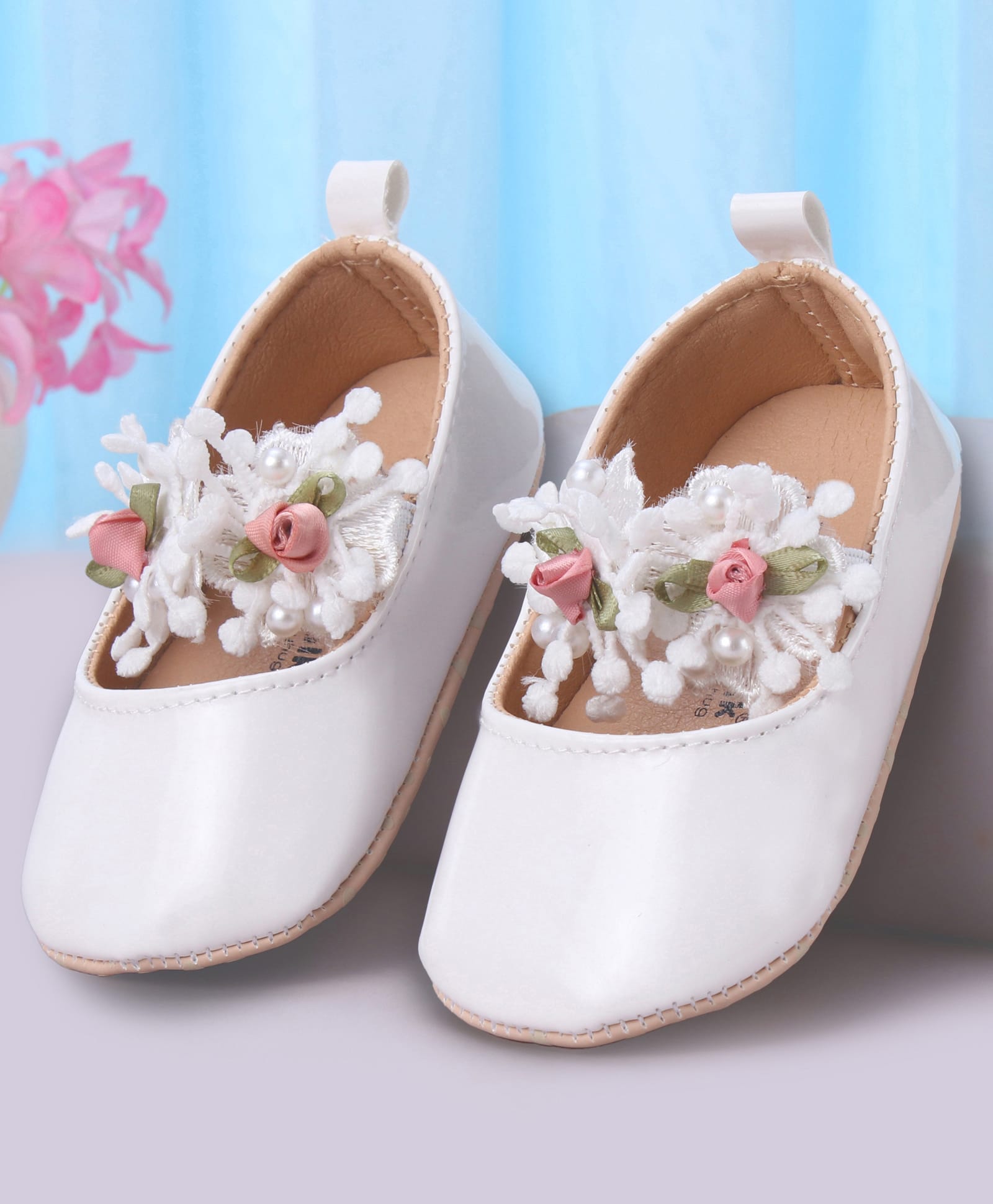 Cute Walk by Babyhug Slip On Booties with Floral Applique - White-image-32