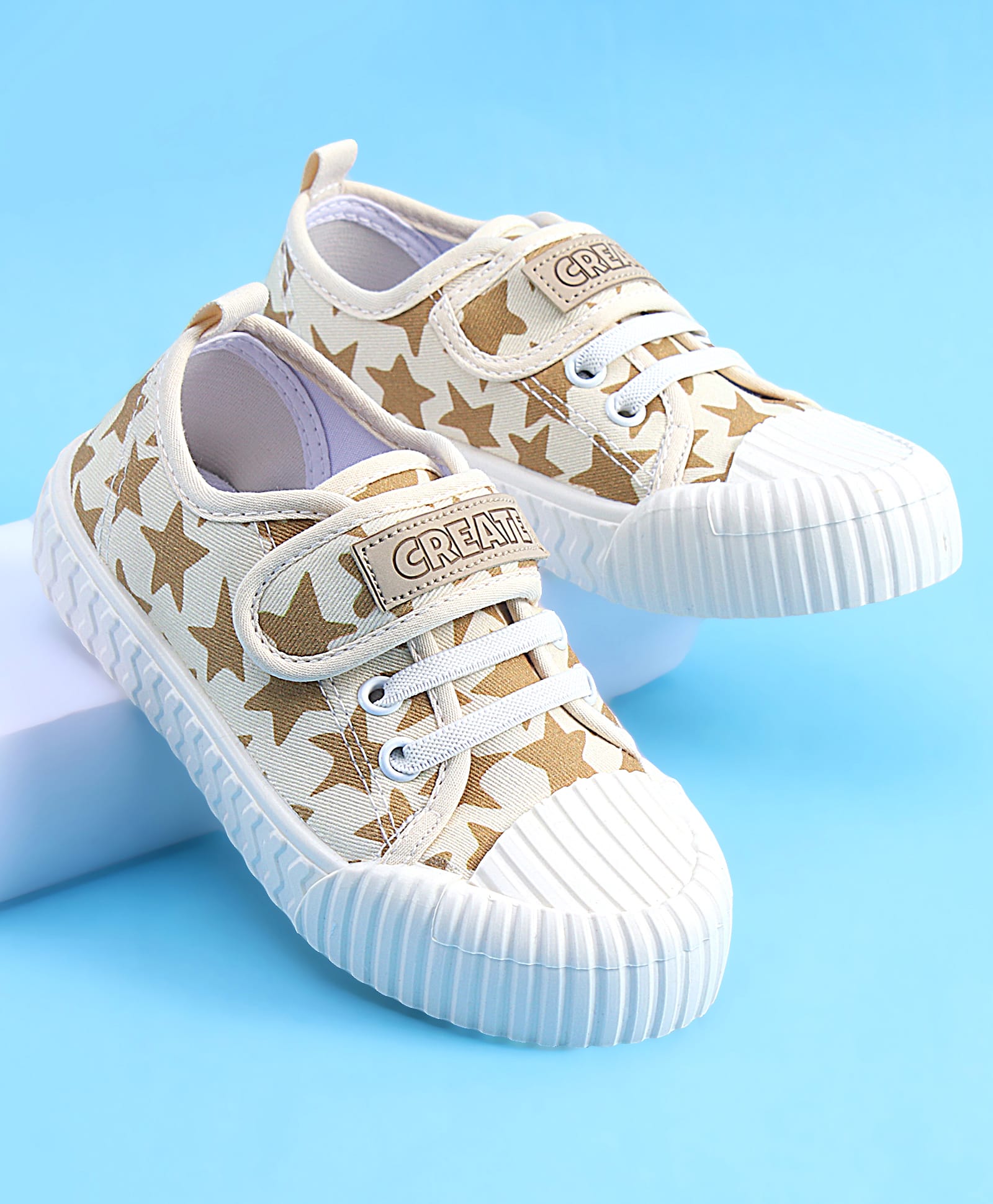 Pine Kids Velcro Closure Casual Shoes With Star Print - Beige-picture-18