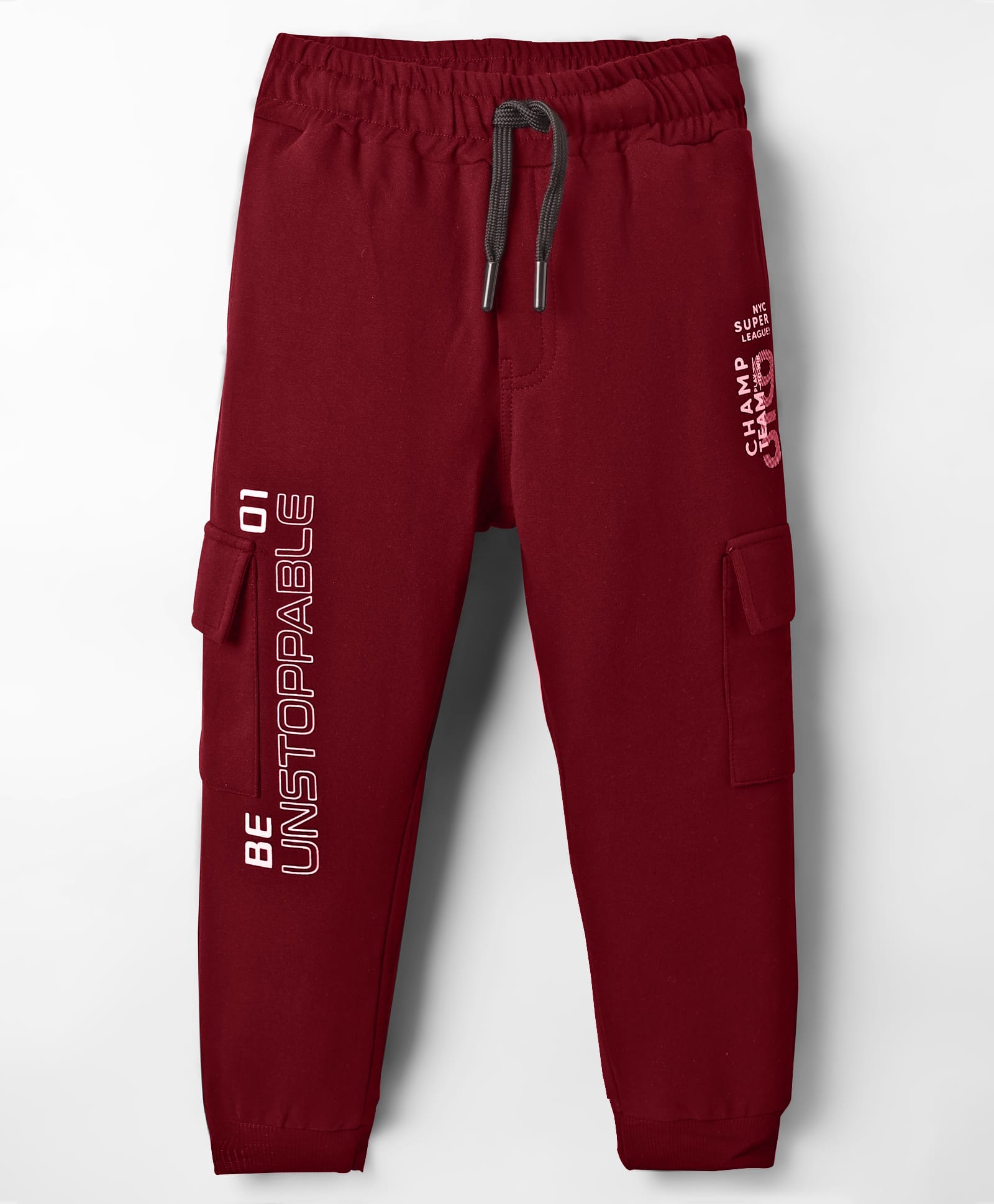 Smarty Boys Looper Knit Full Length Lounge Pant With Text Print - Maroon-picture-5