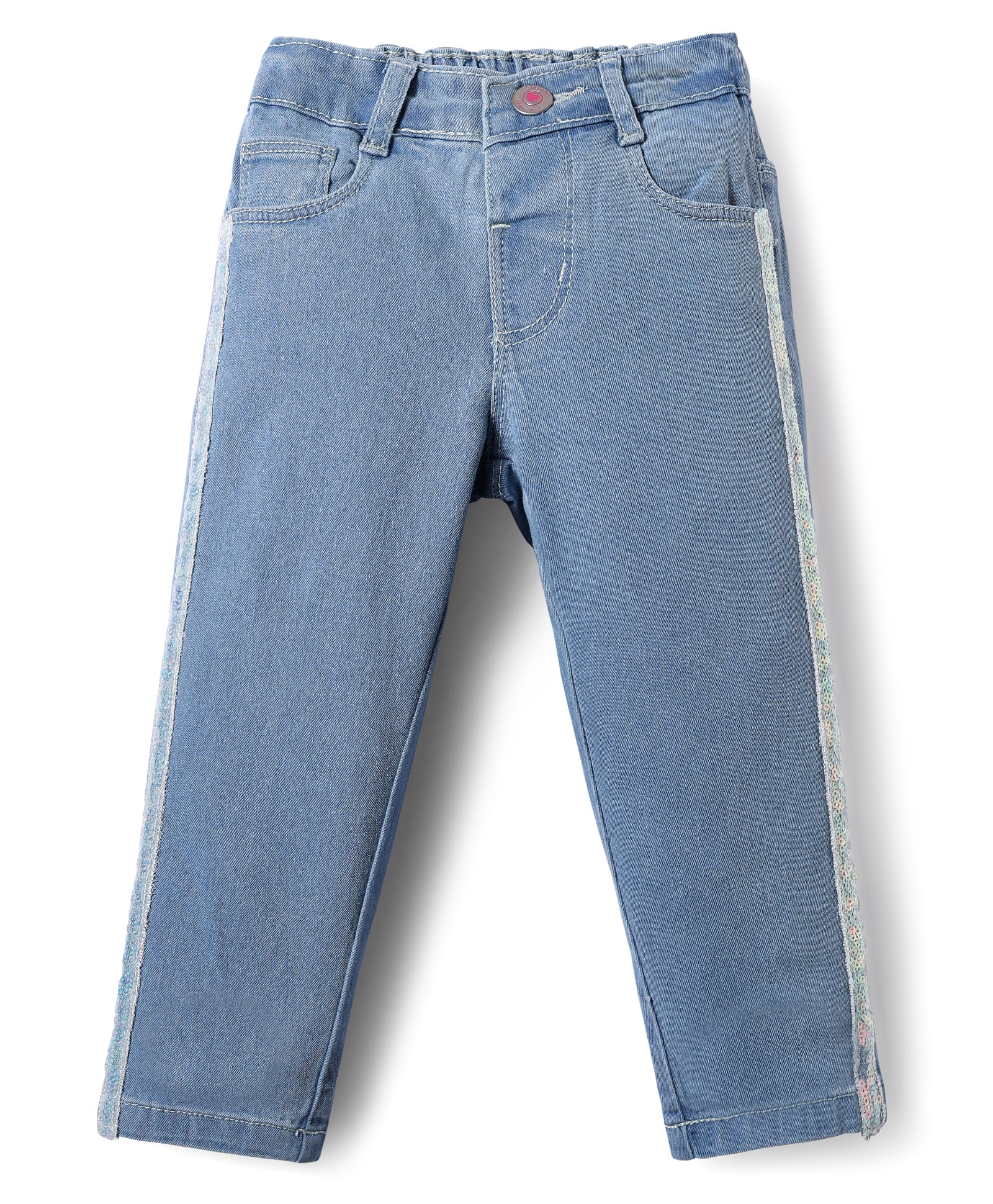 Babyhug Full Length Denim Jeans With Stretch & Lace Detailing - Light Blue-picture-27