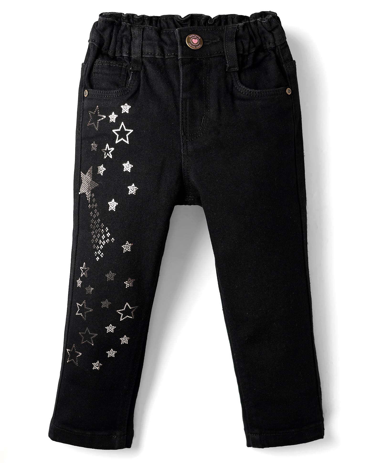 Babyhug Denim Full Length Washed Jeans With Stretch & Star Foil Print - Black-picture-30