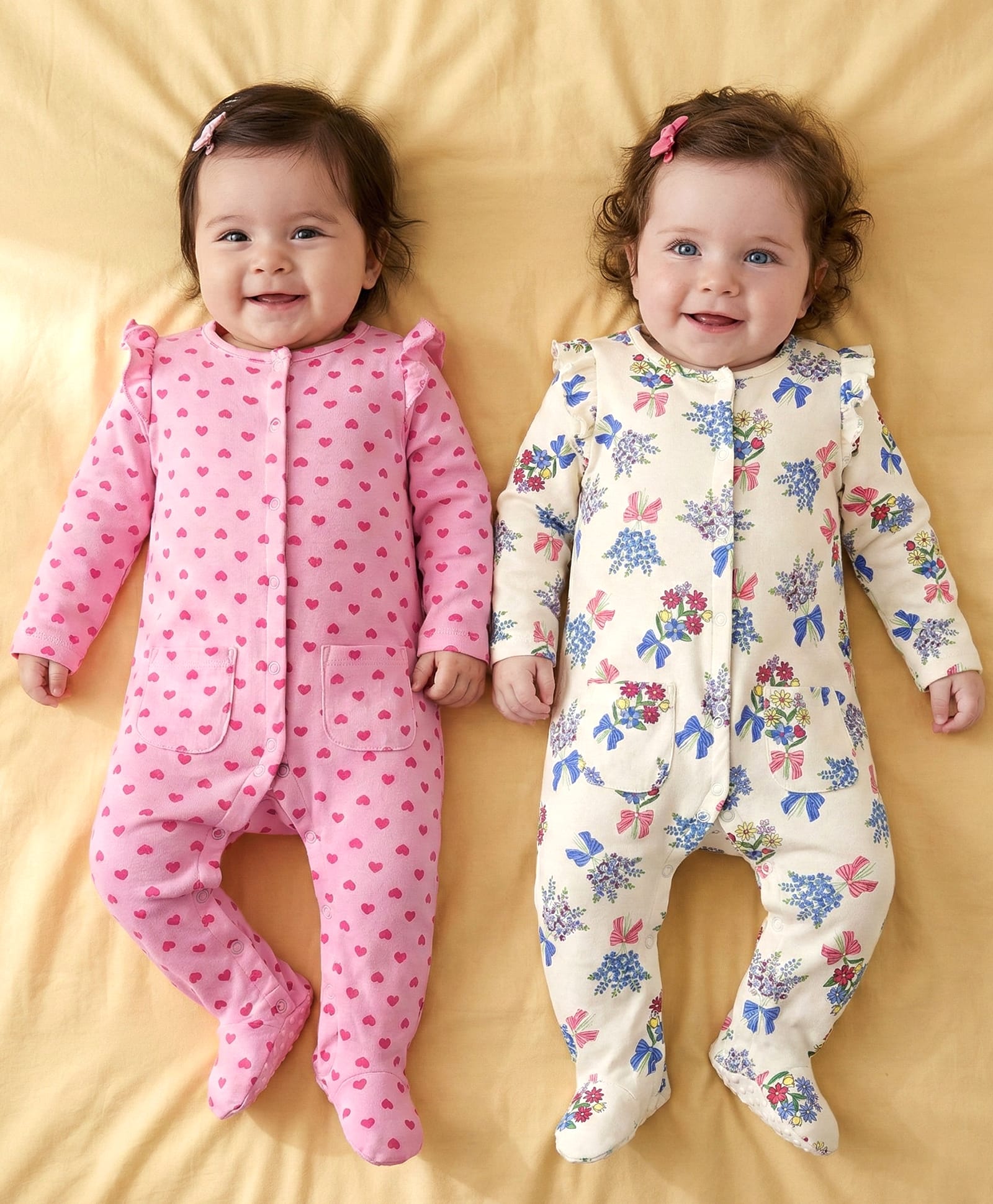 Babyoye 100% Cotton With Eco Jiva Finish Full Sleeves Footed Sleep Suits with Heart & Floral Print Pack of 2 - Pink & White-image-36