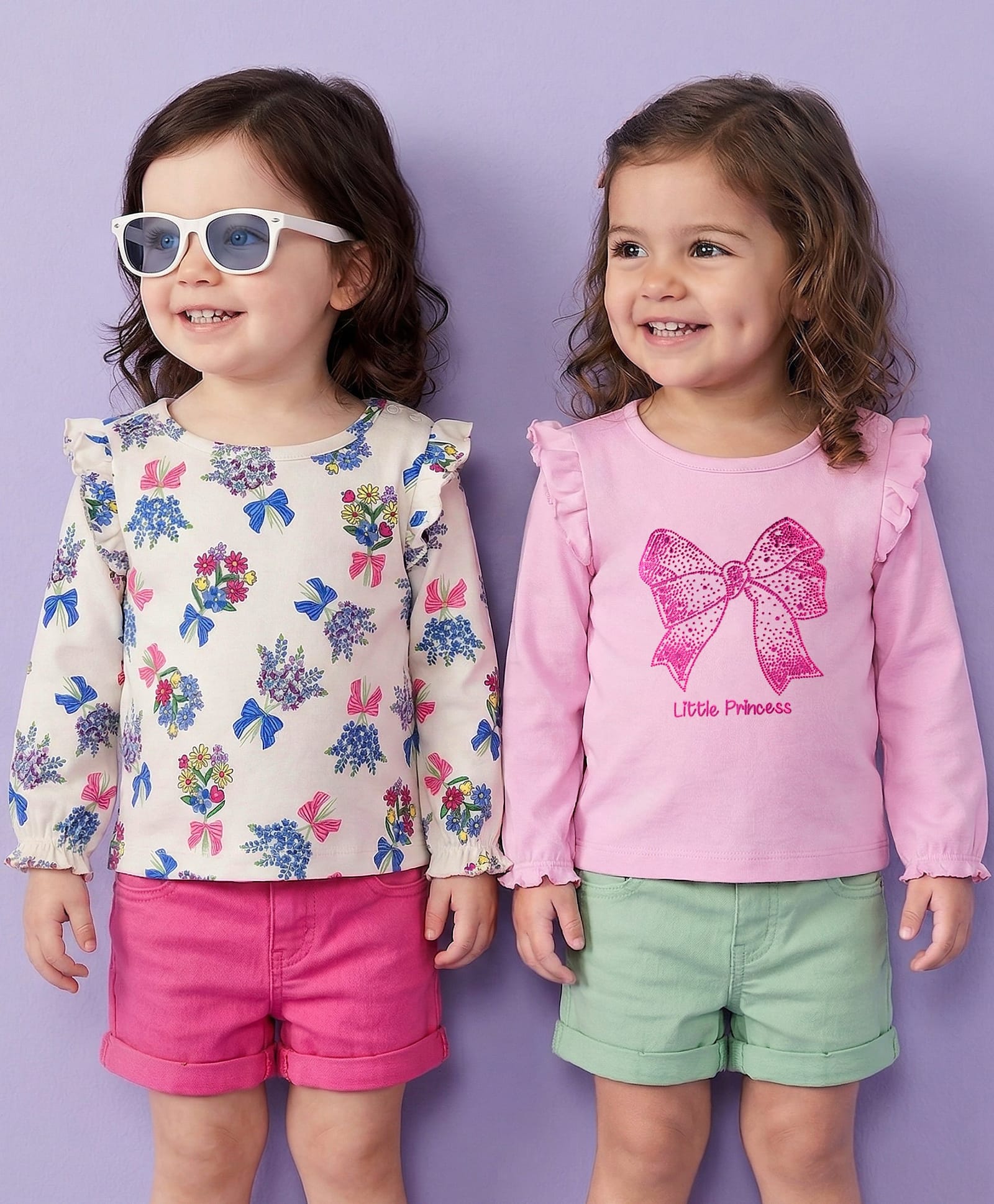 Babyoye 100% Cotton Knit Eco Jiva Finish Full Sleeves T-Shirts With Floral Print Pack of 2 - Pink & White-picture-27