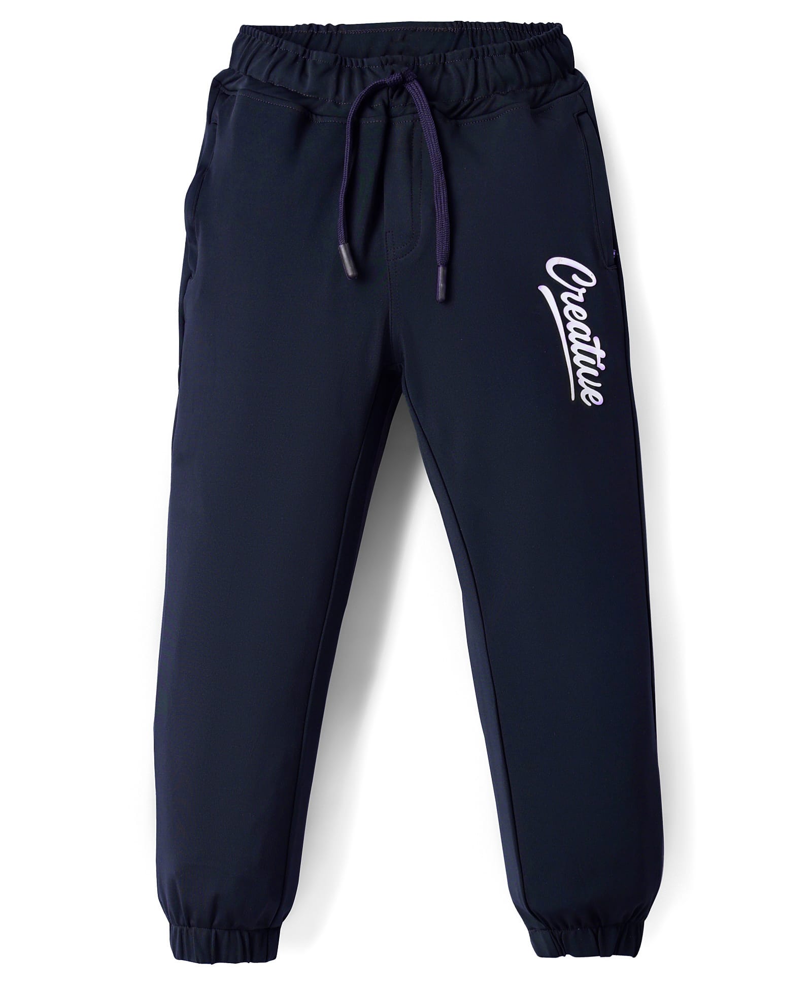 Olio Kids Sinker Knit Full Length Lounge Pants with Creative Text Print - Navy Blue-image-35