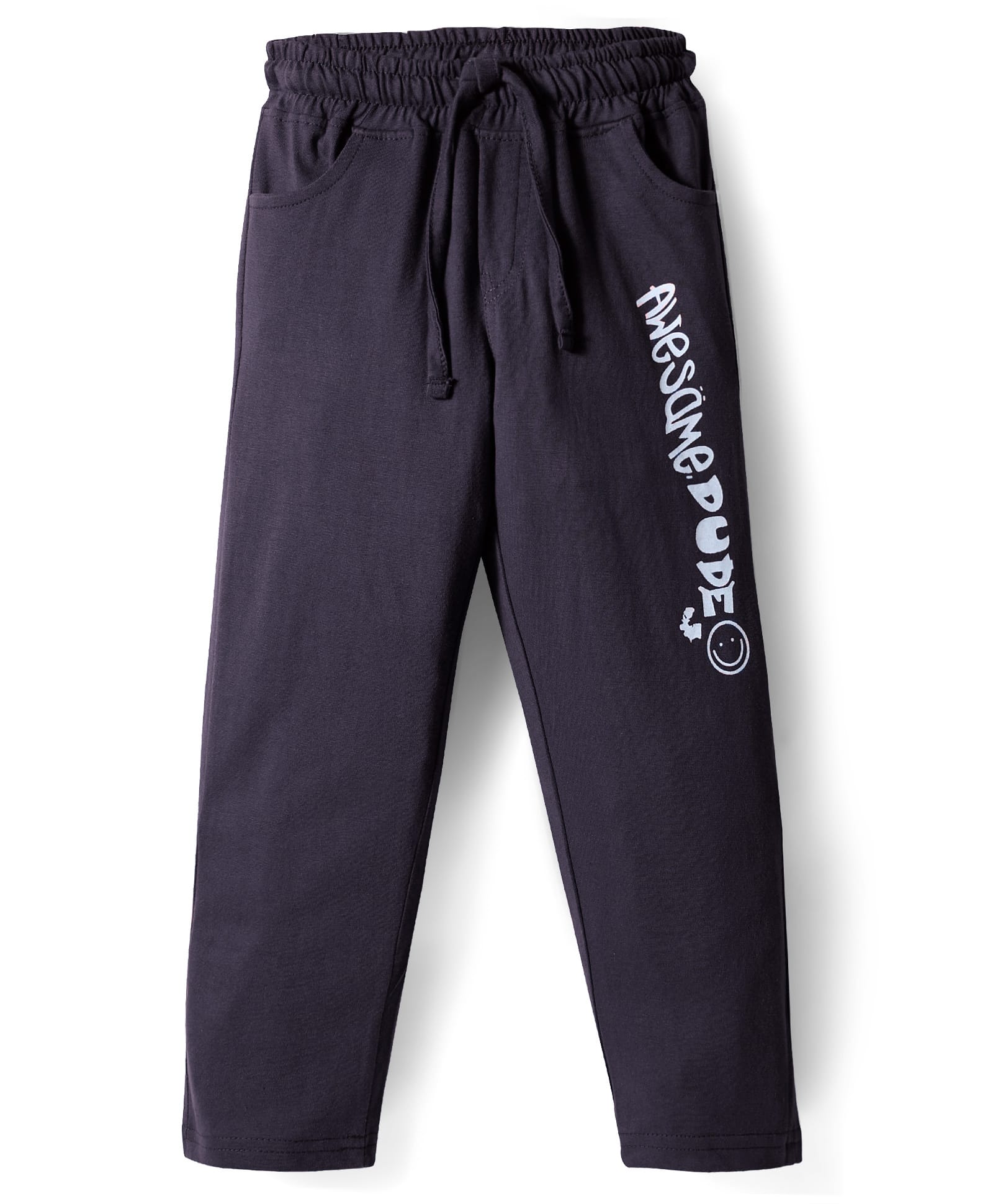 Olio Kids Sinker Knit Full Length Lounge Pants with Awesome Text Print - Charcoal Grey-picture-15