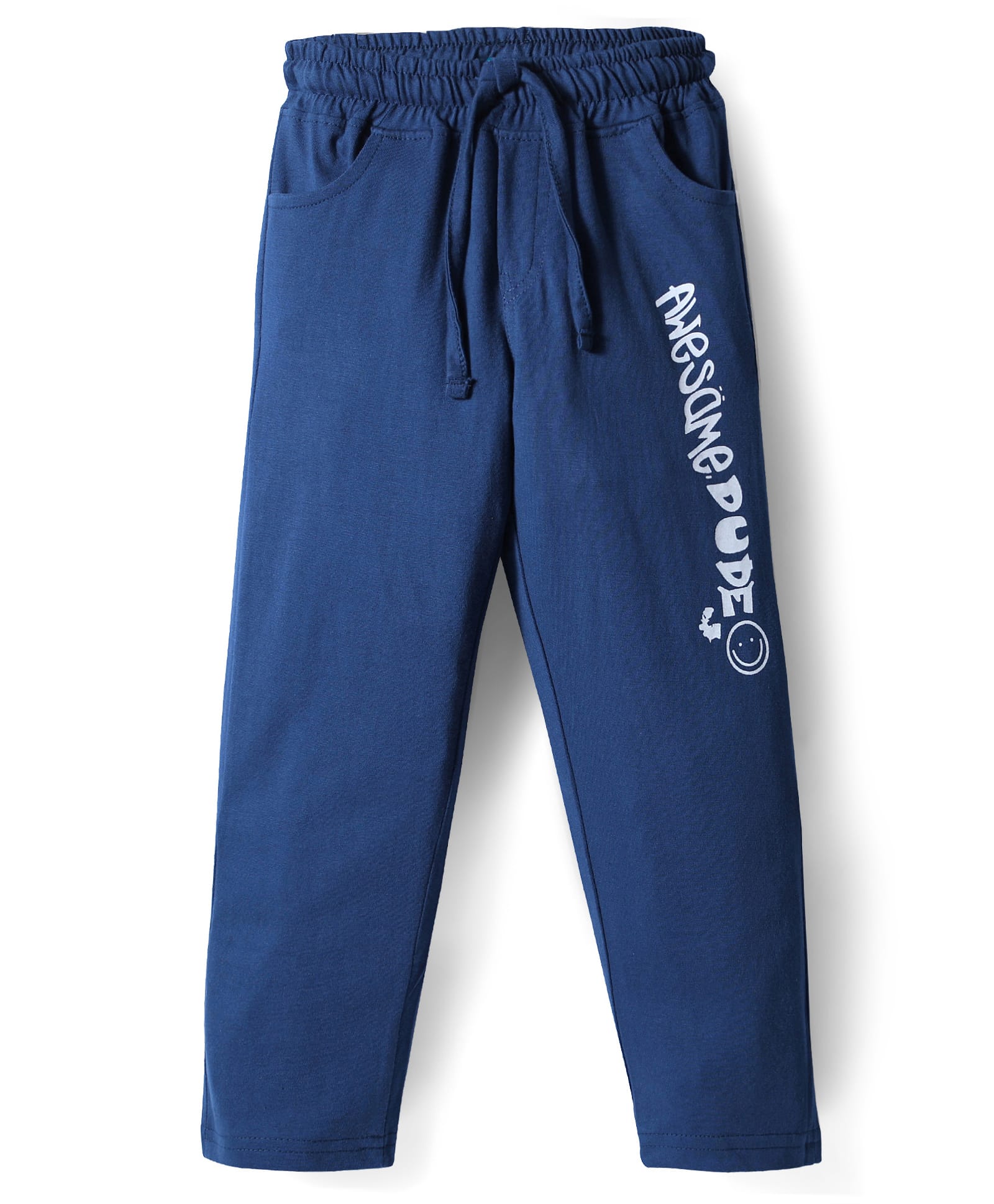 Olio Kids Sinker Knit Full Length Lounge Pants with Awesome Text Print - Navy Blue-image-36
