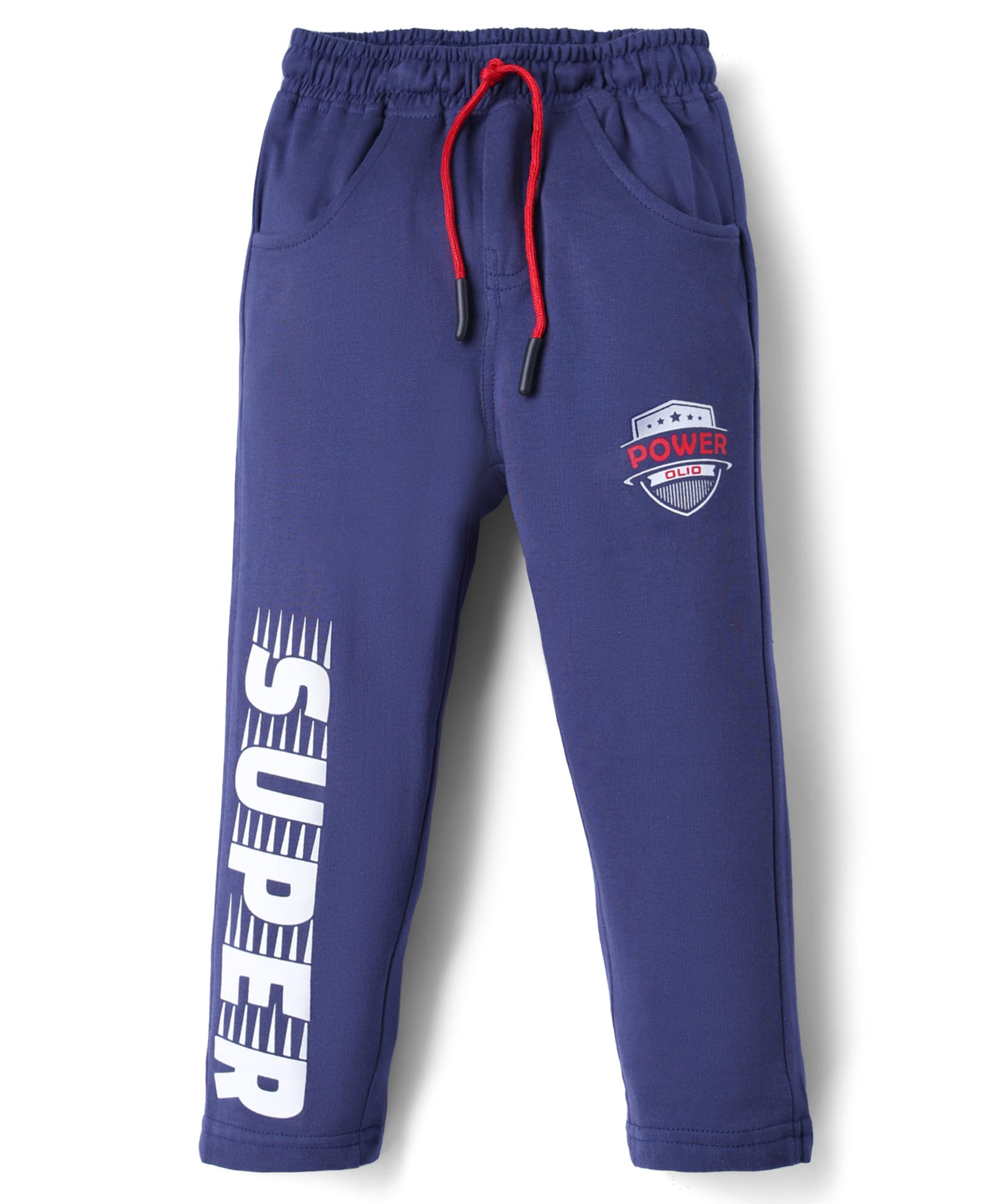 Olio Kids Looper Knit Full Length Printed Track Pant - Navy Blue-image-5