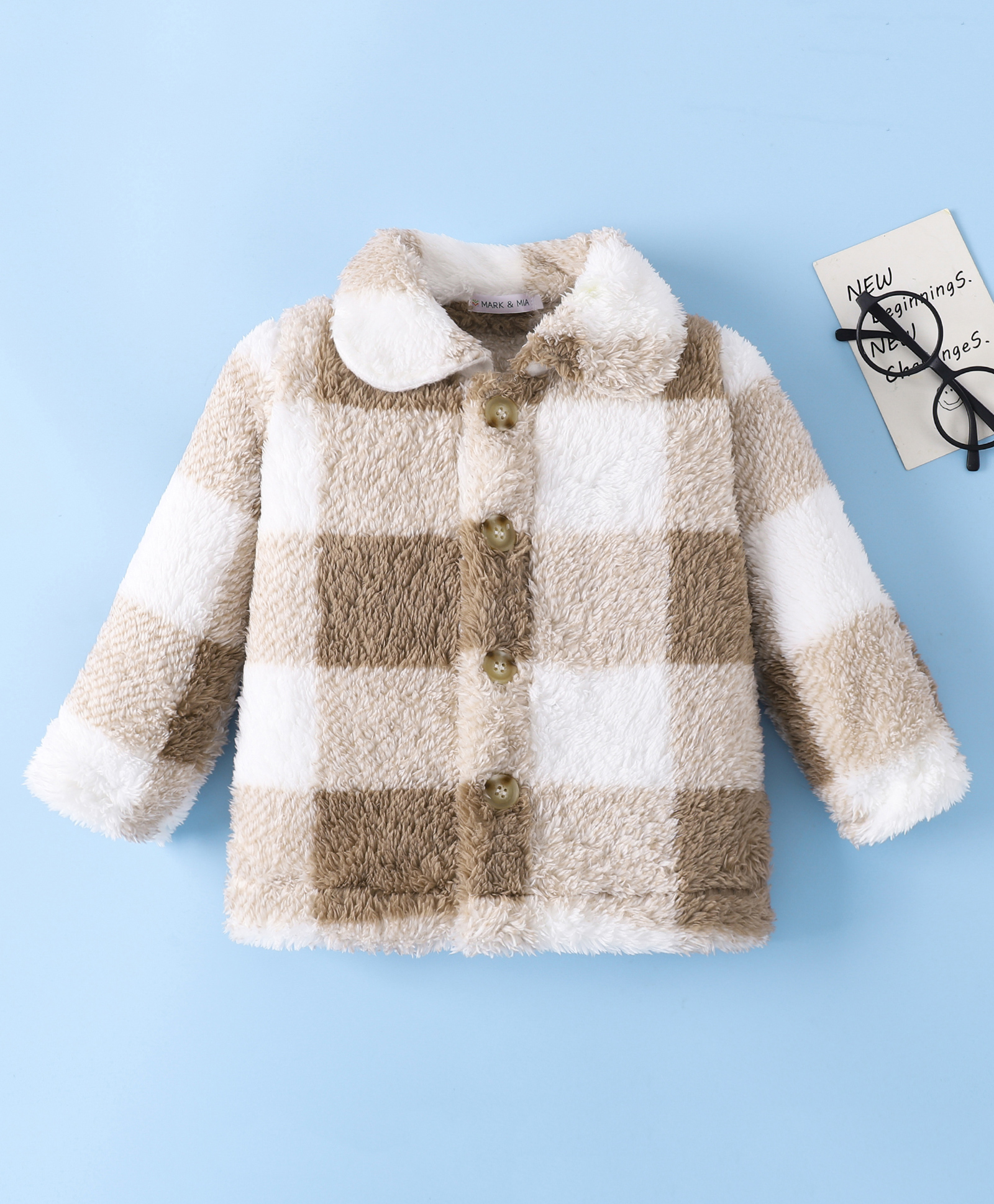 Mark & Mia Full Sleeves Checks Winter Jacket With Fur Detailing - Brown & White-image-19