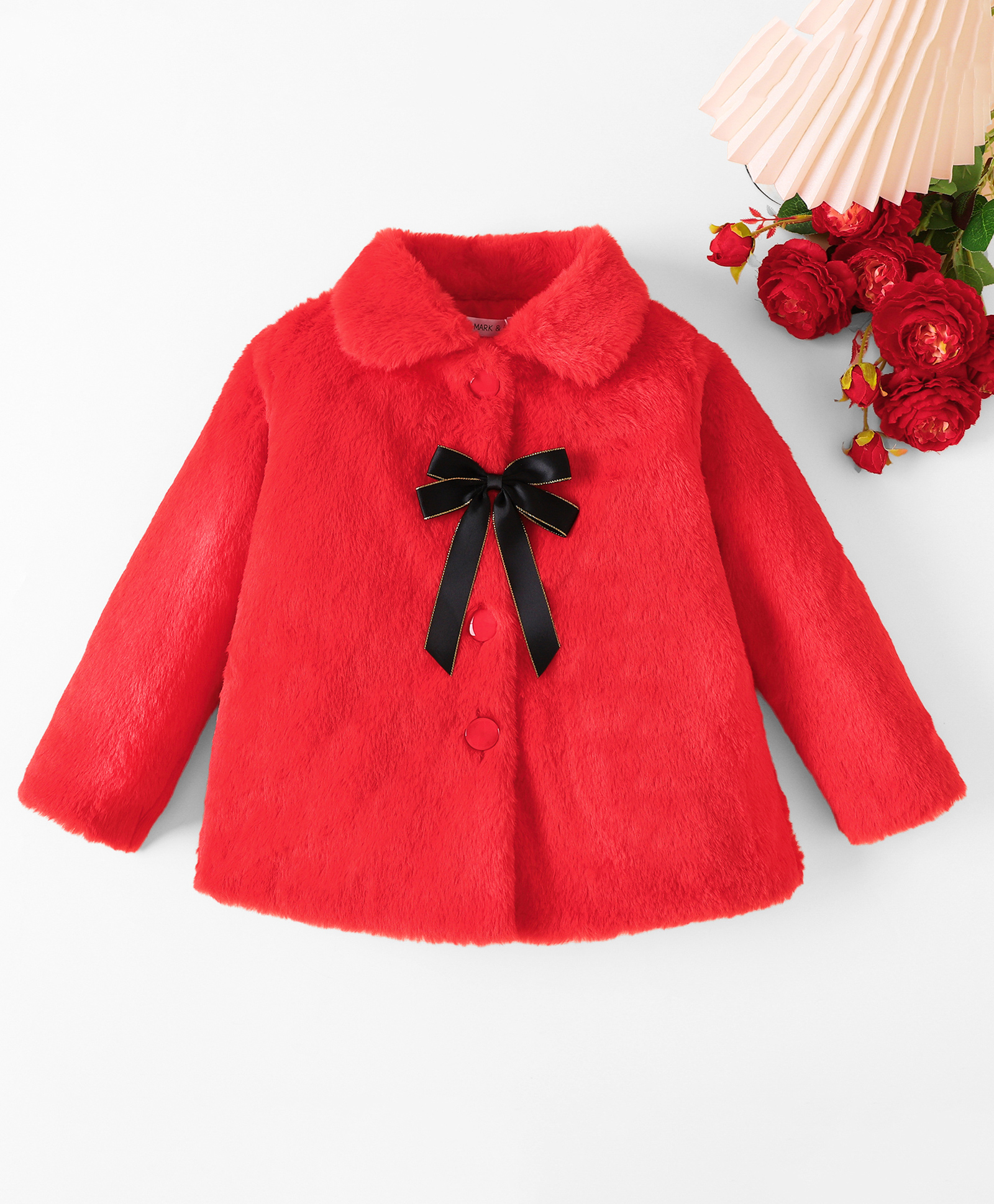 Mark & Mia Full Sleeves Fur Solid Winter Jacket With Bow Applique - Red-image-13