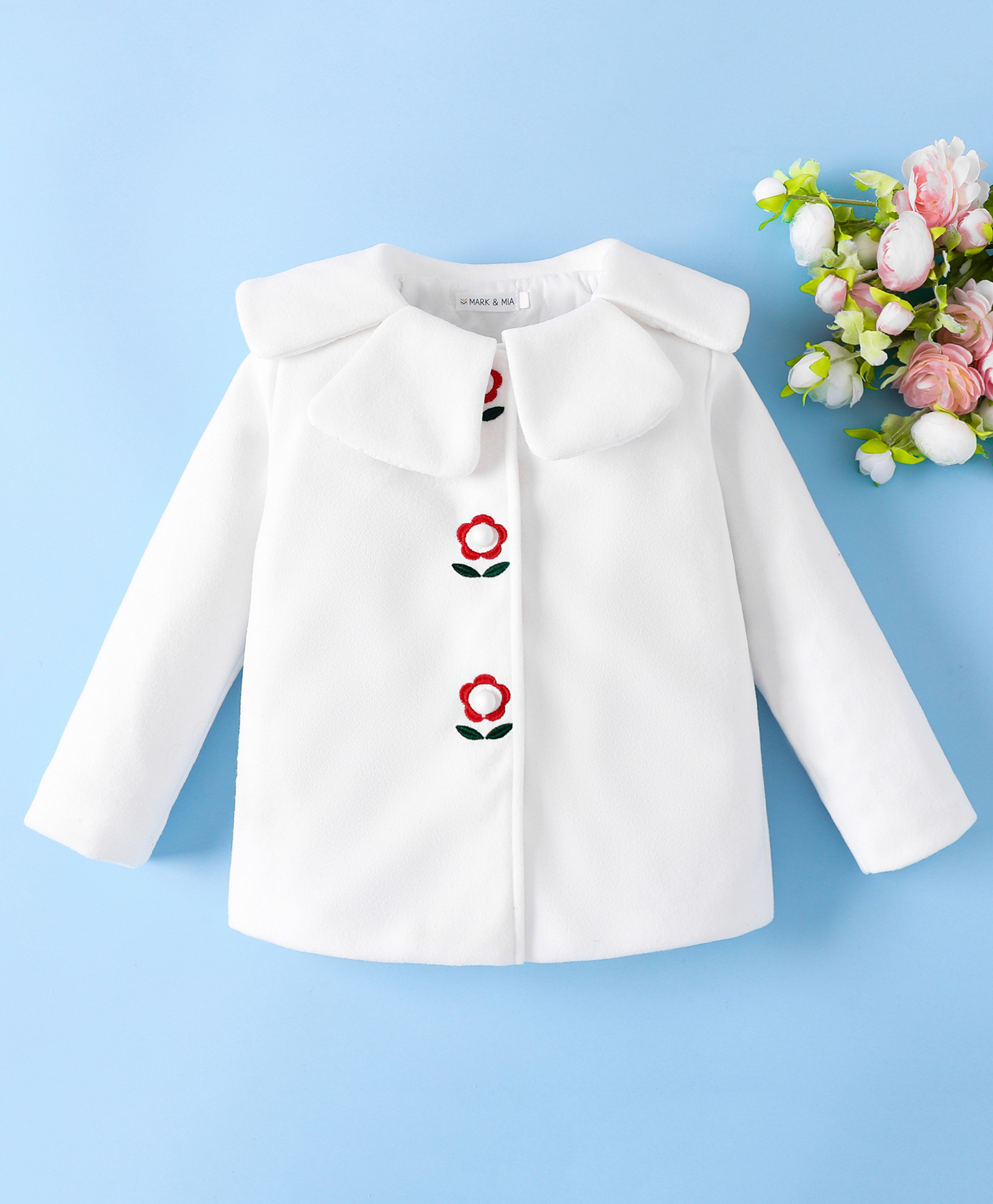 Mark & Mia Full Sleeves Winter Jacket with Floral Embroidery - White-image-46