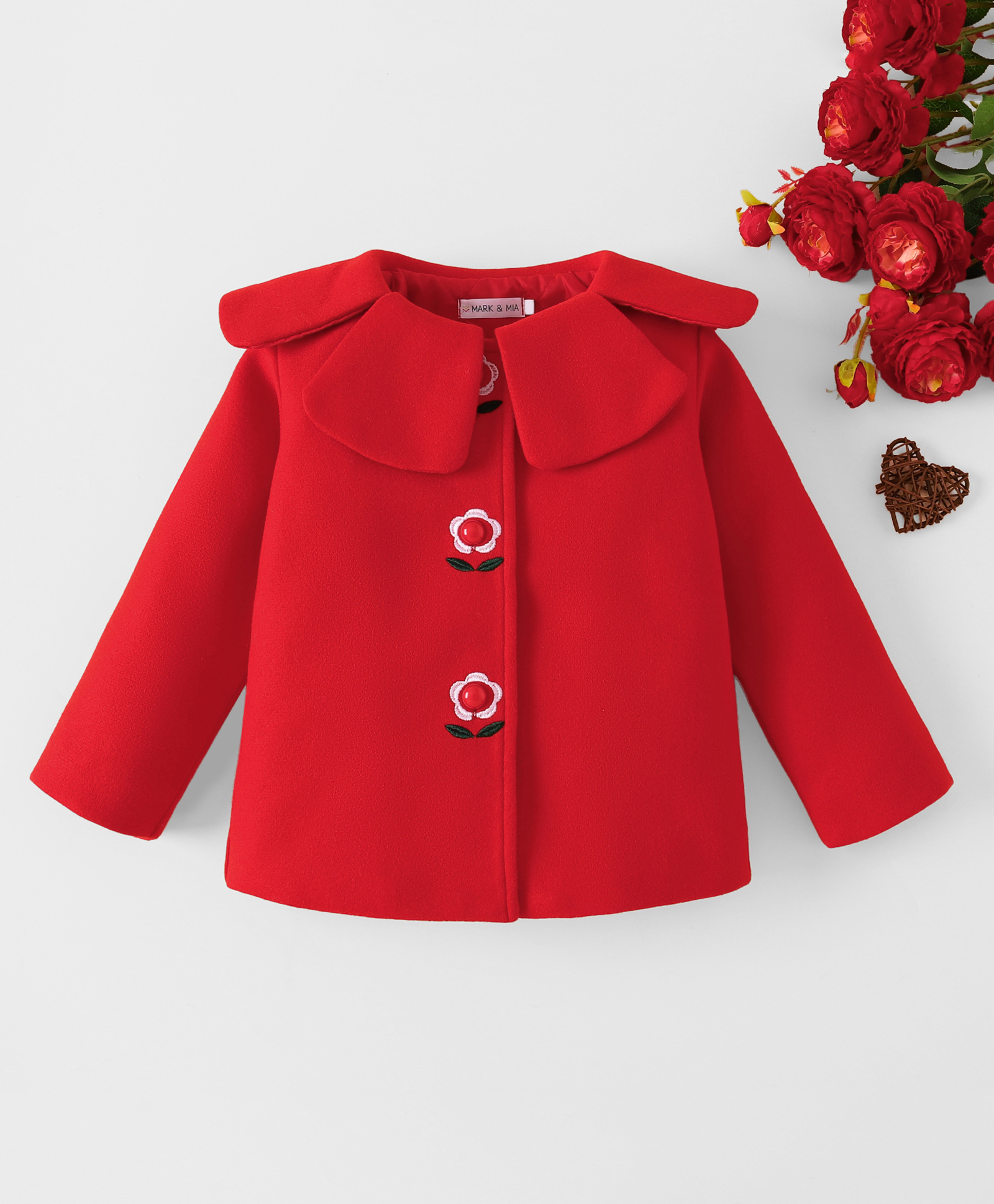 Mark & Mia Full Sleeves Winter Jacket with Floral Embroidery - Red-image-15