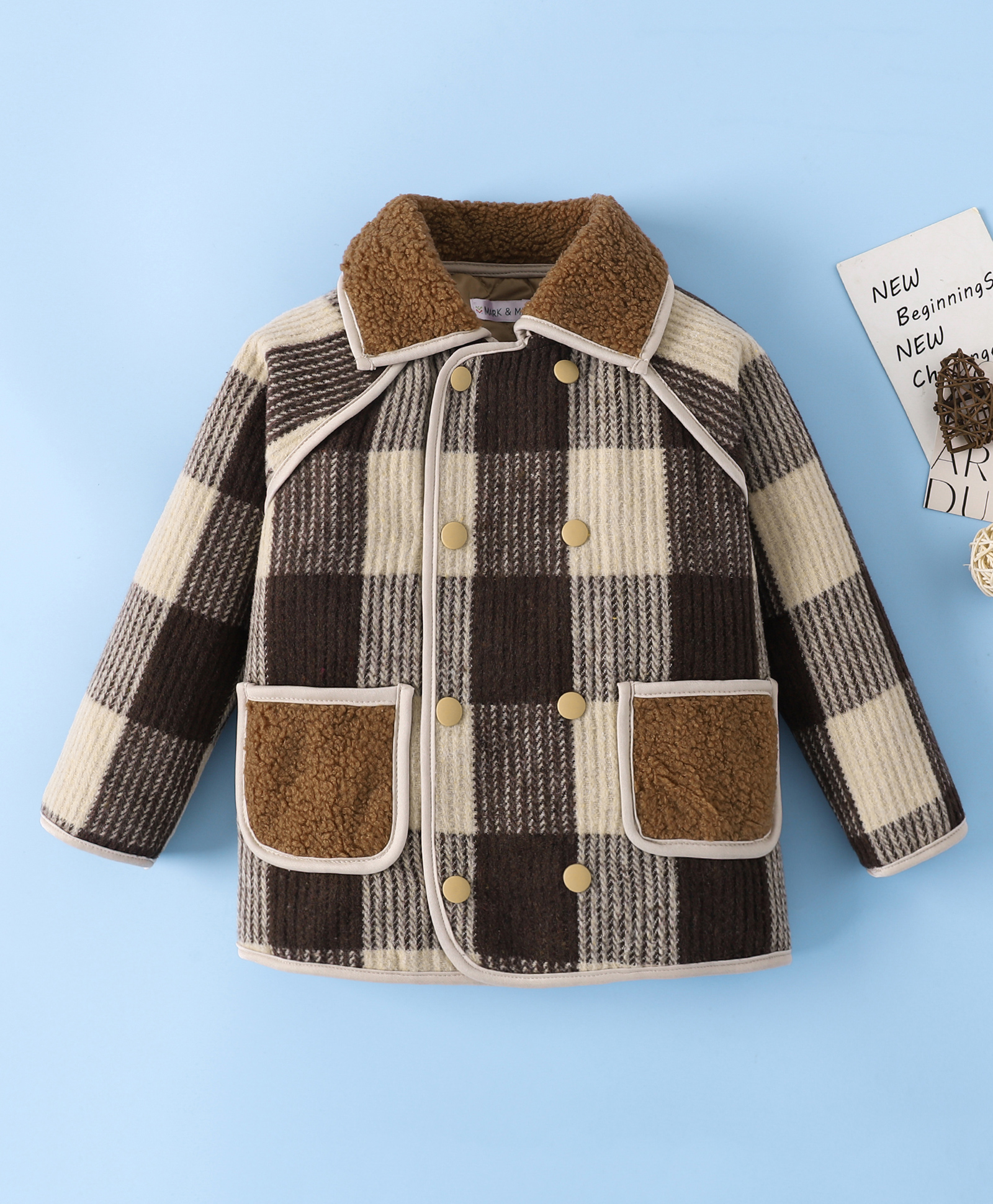 Mark & Mia Full Sleeves Winter Jacket with Checks Print - Tan & Brown-picture-19