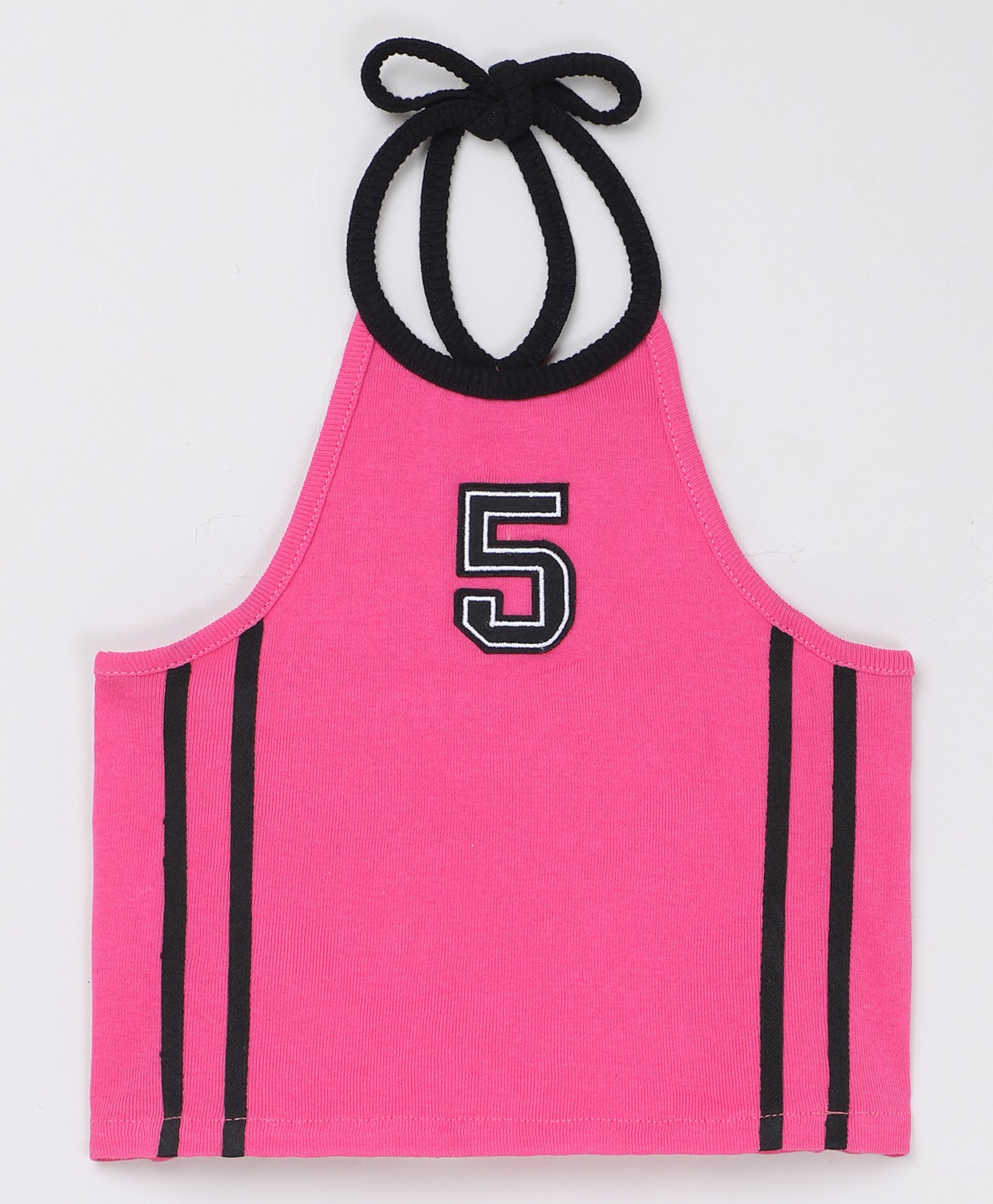 Taffykids 100% Cotton Knit Sleeveless 5 Numerical Embroidered Striped Crop Top - Pink-picture-0