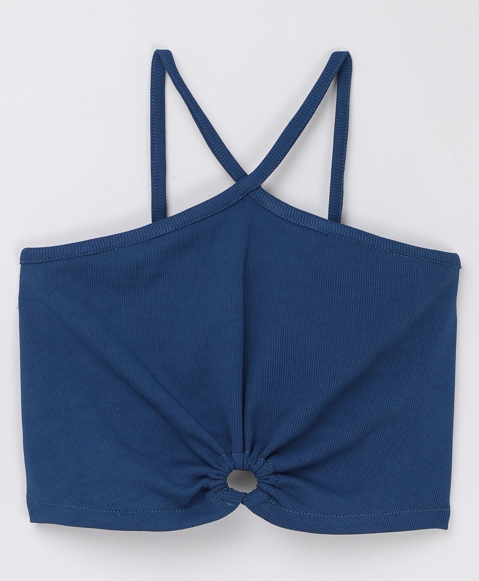 Taffykids Knit Sleeveless Cut Out Detailed Solid Ribbed Crop Top - Teal Blue-picture-6