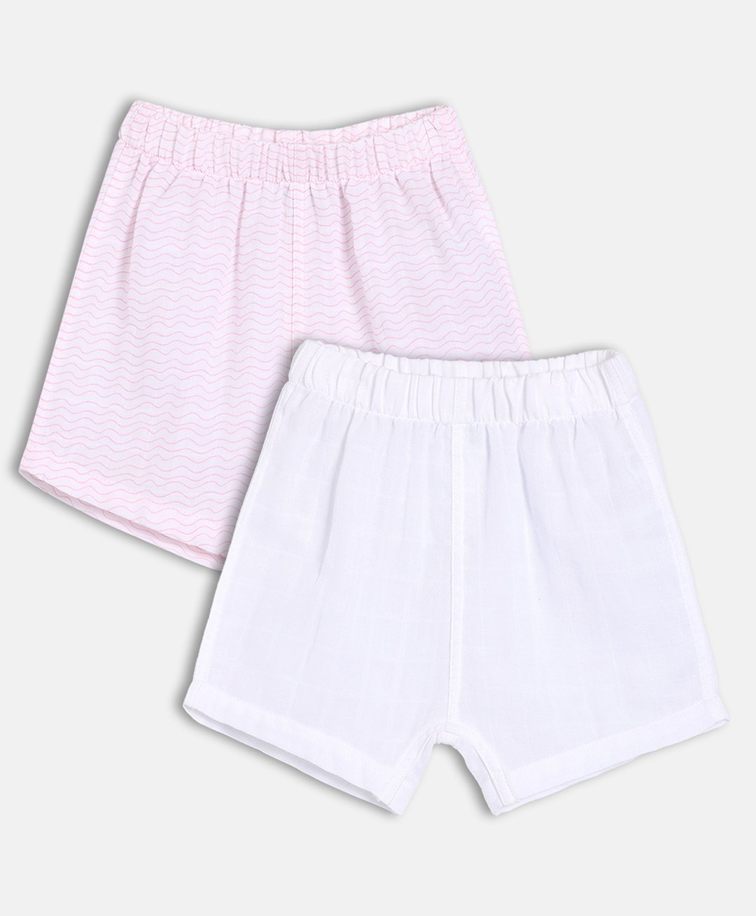 MINI KLUB Cotton Woven Pack Of 2 Solid & Waves Printed Shorts - Pink & White-picture-39