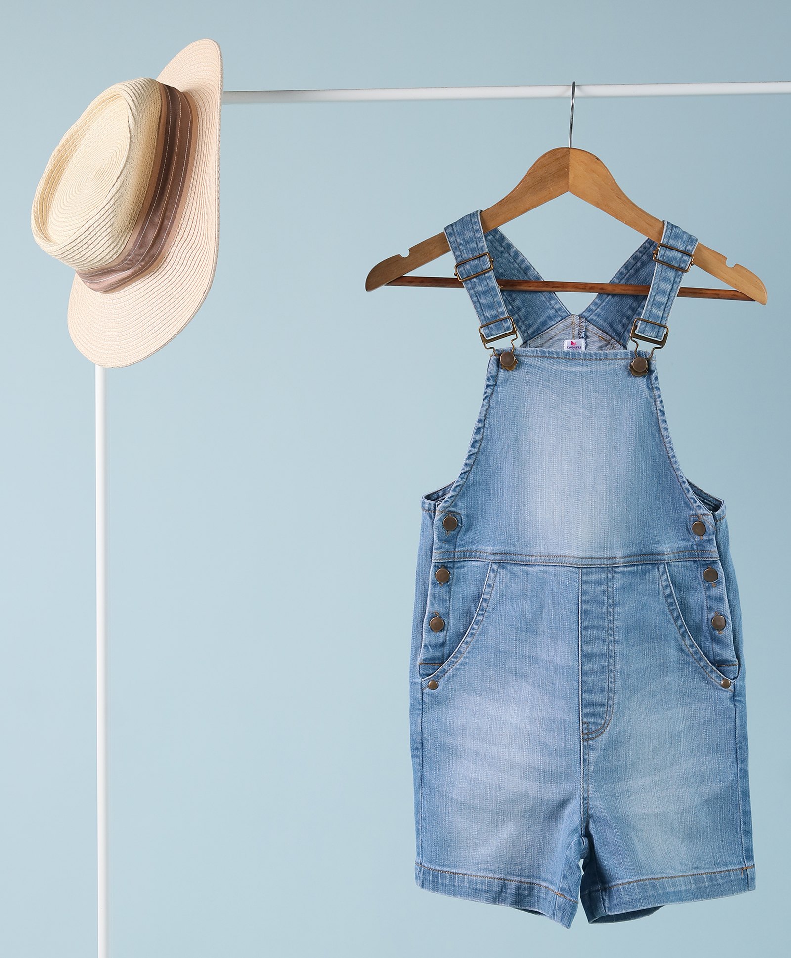 tweeny mini Denim Woven Sleeveless Washed Dungaree - Light Blue-image-44