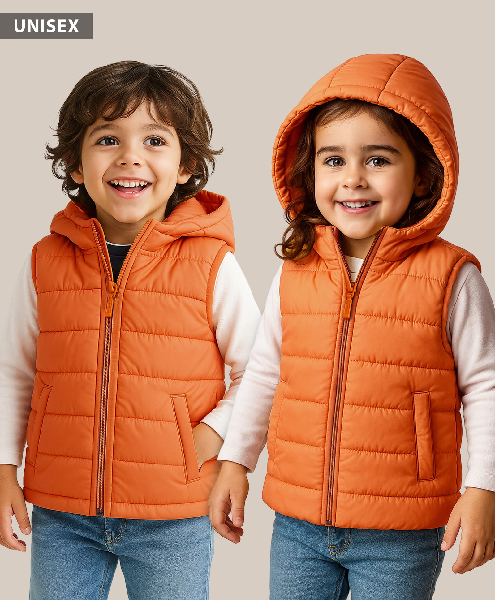 Babyhug Woven Sleeveless Solid Padded Hooded Jacket - Orange-image-8