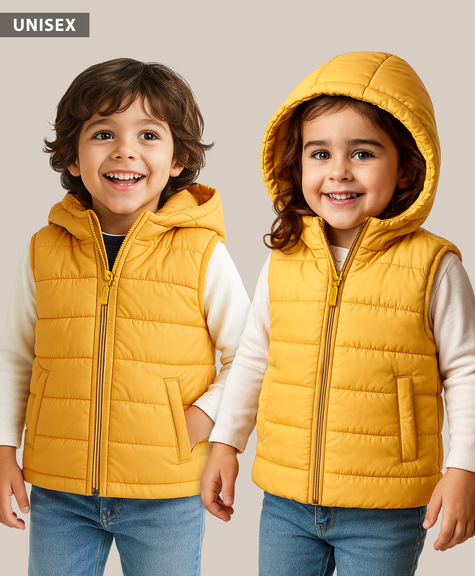 Babyhug Woven Sleeveless Solid Padded Hooded Jacket - Yellow-picture-12