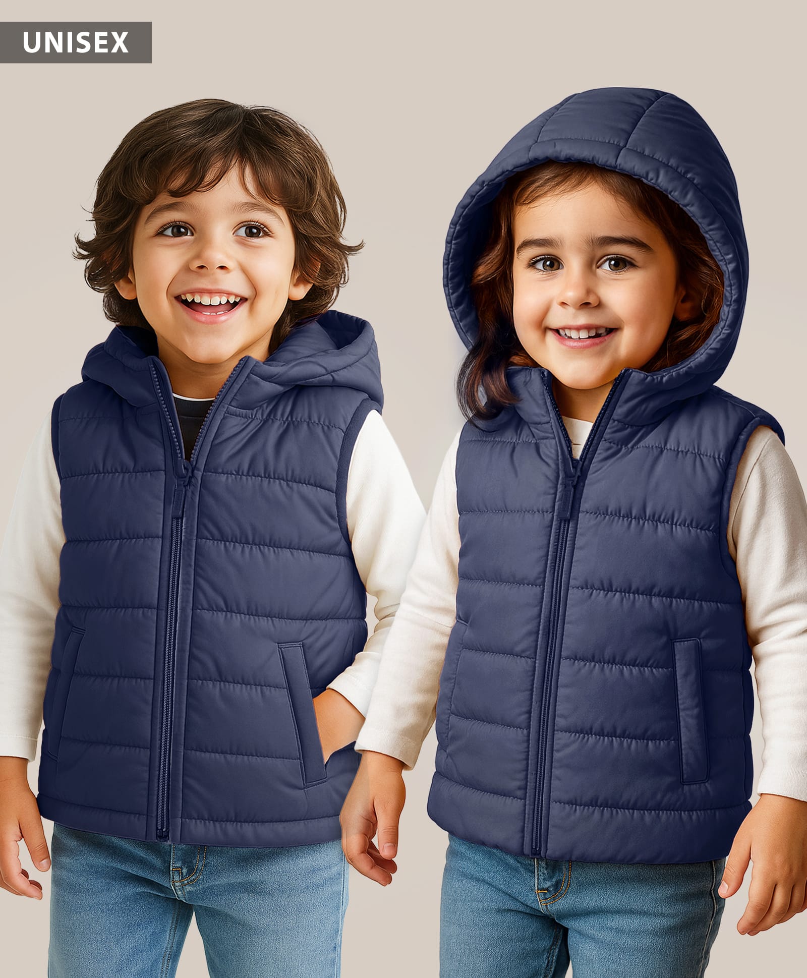 Babyhug Woven Sleeveless Solid Padded Hooded Jacket - Navy Blue-image-47