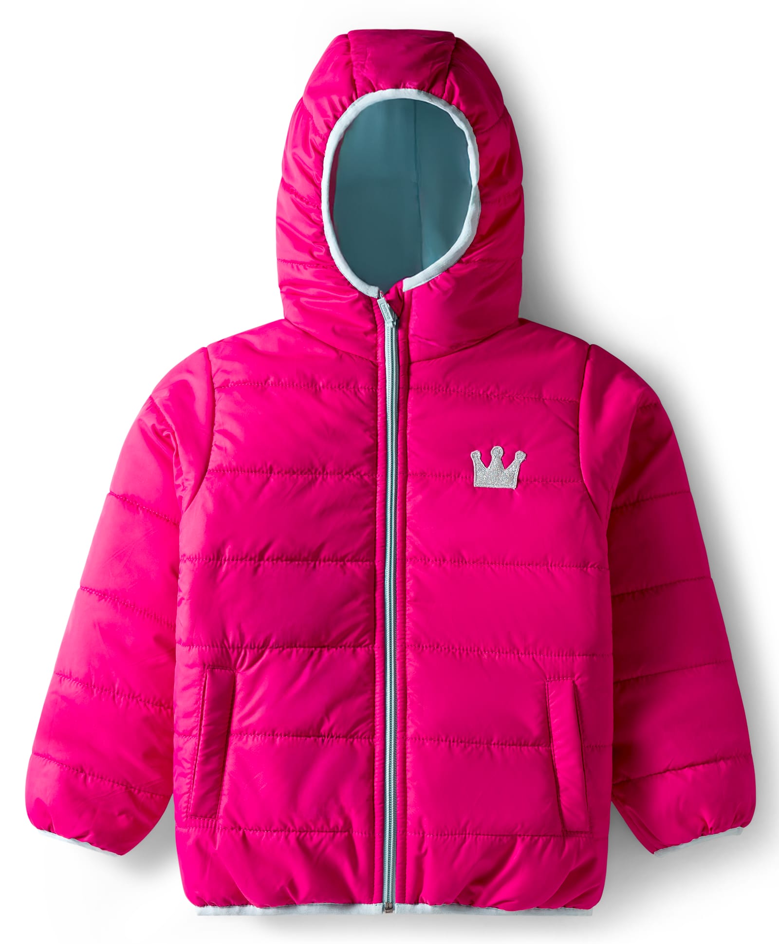 Babyhug Woven Full Sleeves Hooded Padded Jacket With Alphabet Patch - Pink-image-22