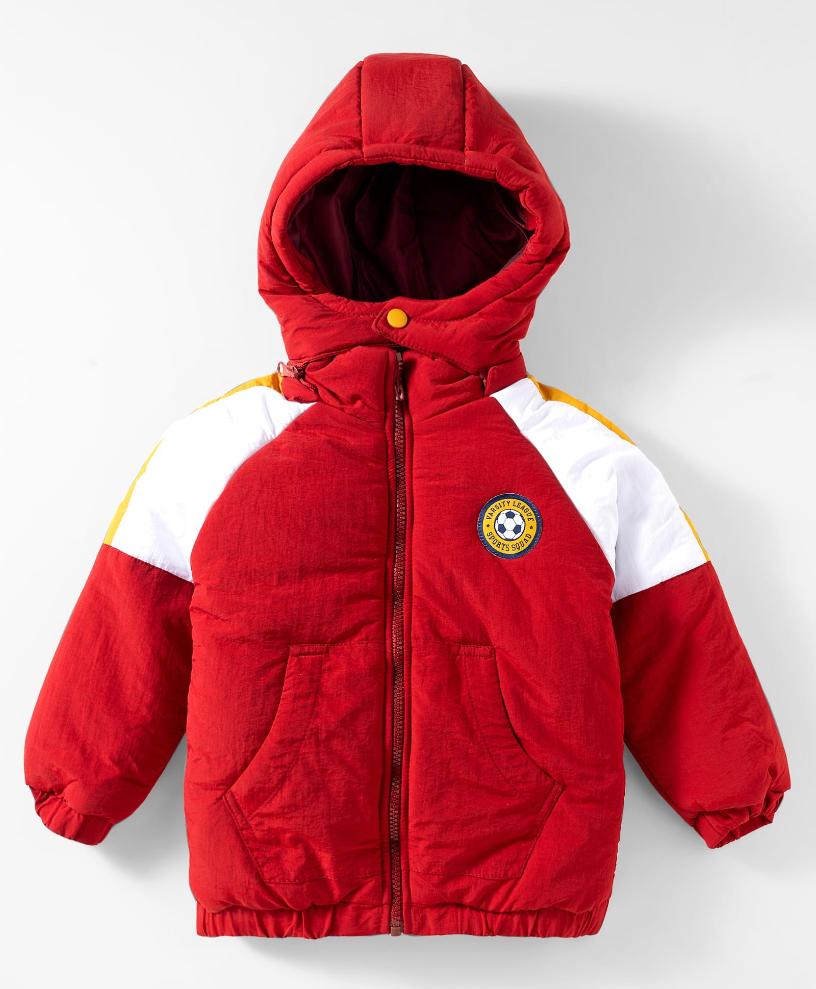 Babyhug Woven Full Sleeves Padded Jacket With Detachable Hood Kangaroo Pocket & Cut & Sew - Rust Orange-image-45