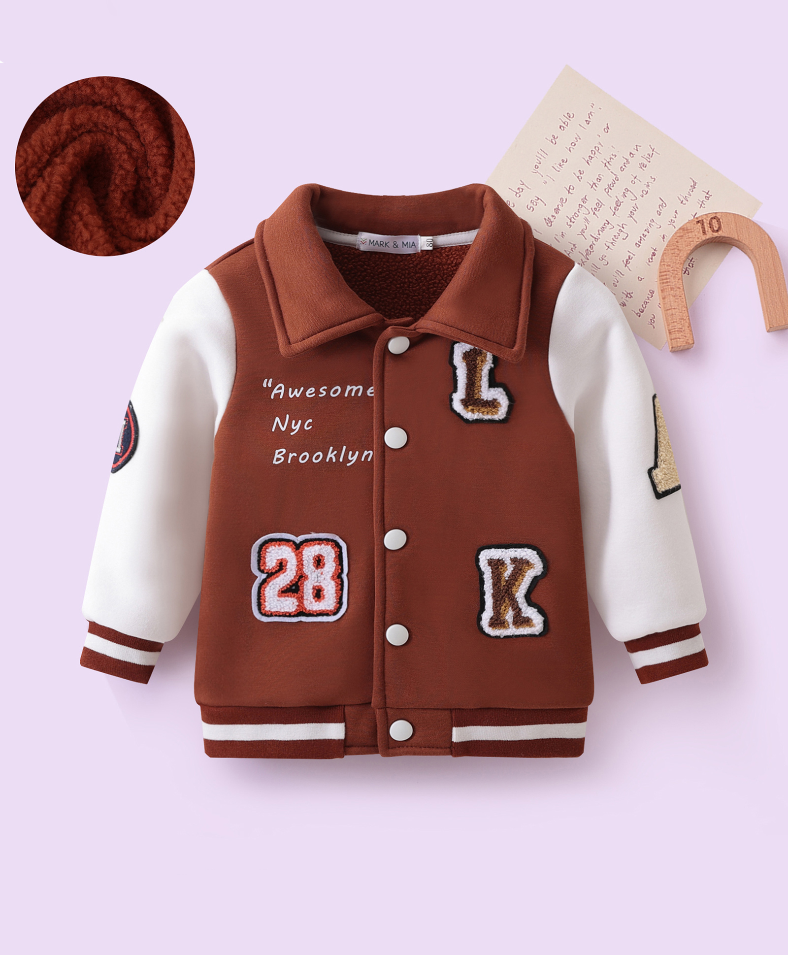 Mark & Mia Full Sleeves Bomber Jacket With Patch Detailing - Brown & White-image-46