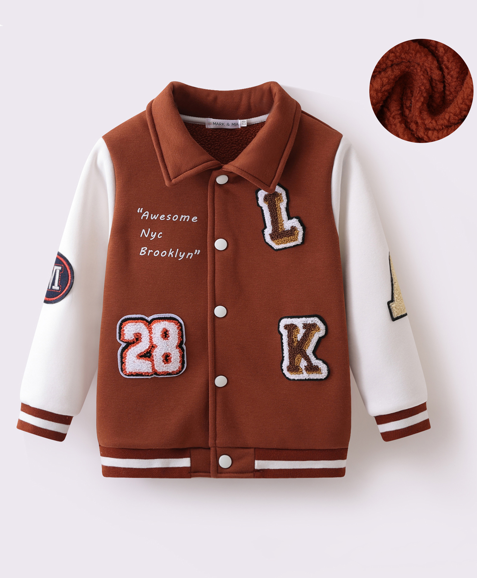 Mark & Mia Full Sleeves Bomber Jacket With Patch Detailing - Brown & White-image-18