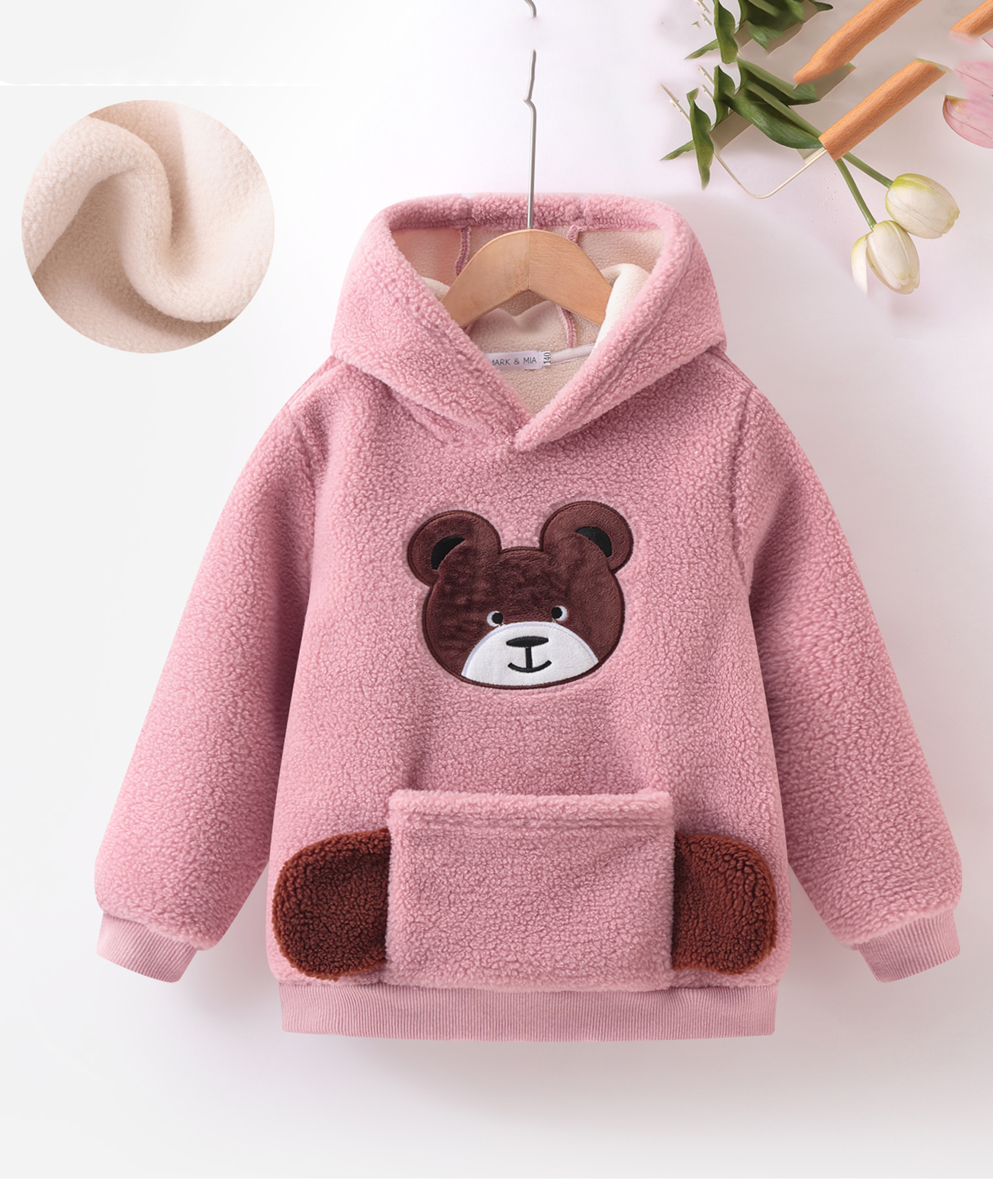 Mark & Mia Full Sleeves Fur Hooded Sweatshirt With Teddy Bear Patch & Applique - Pink-picture-12