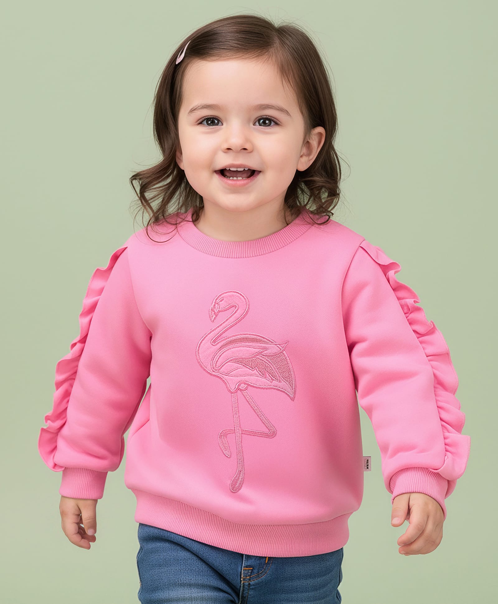 Mark & Mia Full Sleeves Sweatshirt with Frill Detailing & Swan Embroidery - Pink-picture-14