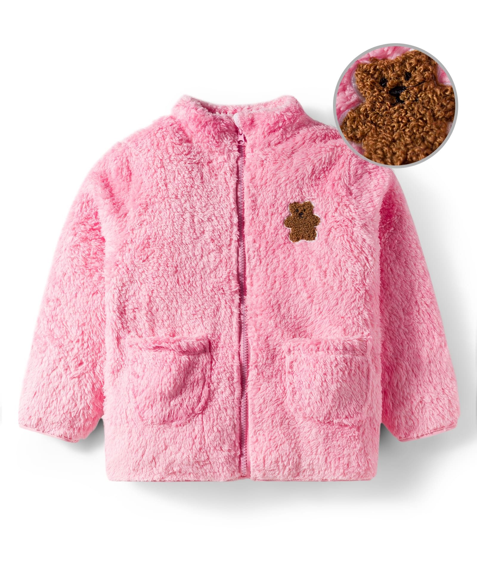 Mark & Mia Full Sleeves Fur Winter Jacket With Teddy Bear Embroidery - Pink-picture-18