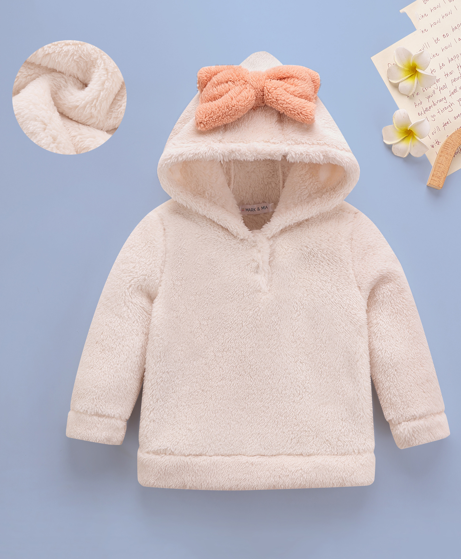 Mark & Mia Full Sleeves Hooded Sweatshirt With Bow Applique - Cream-image-19