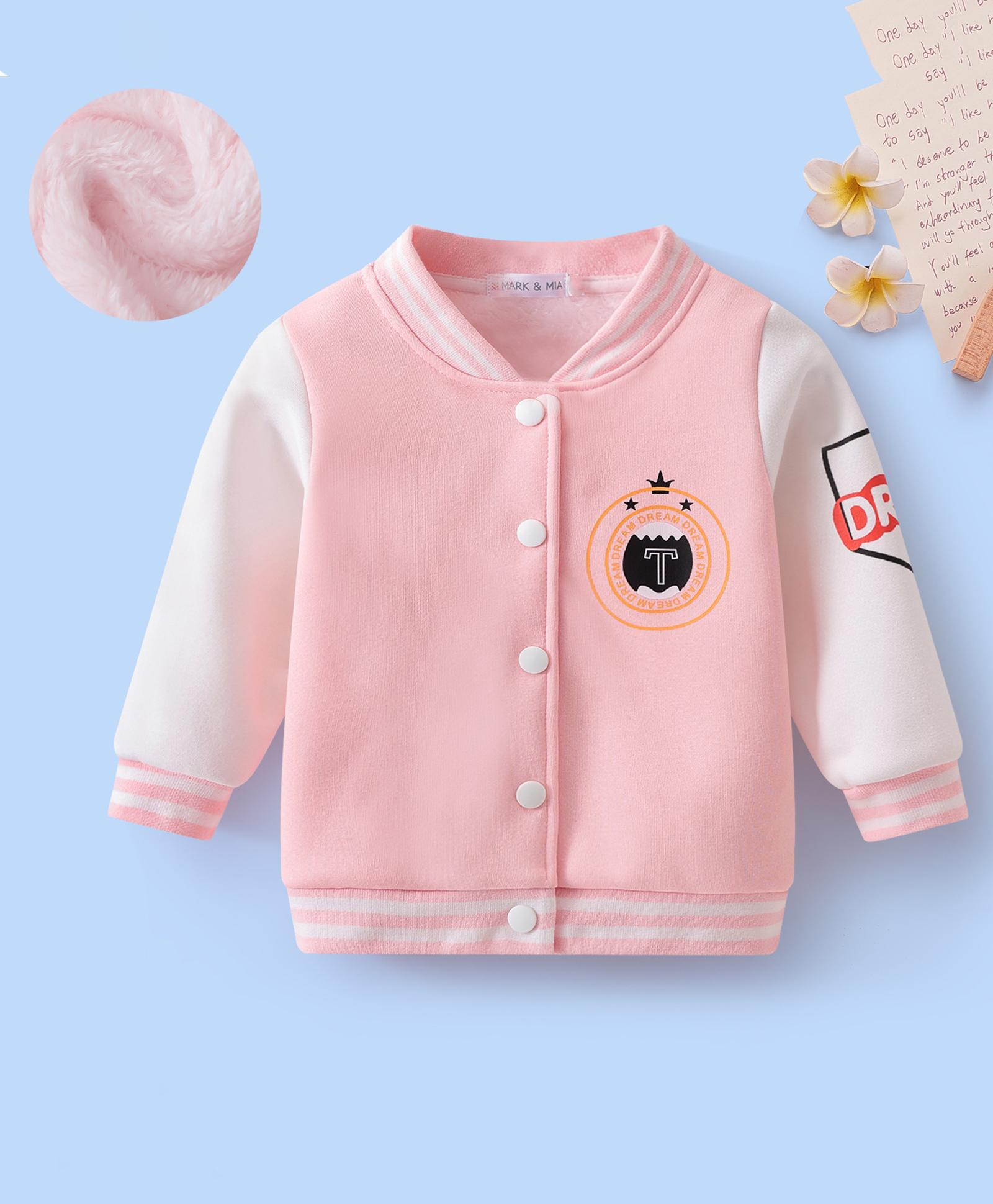 Mark & Mia Full Sleeves Bomber Jacket With Text Print - Pink & White-picture-13