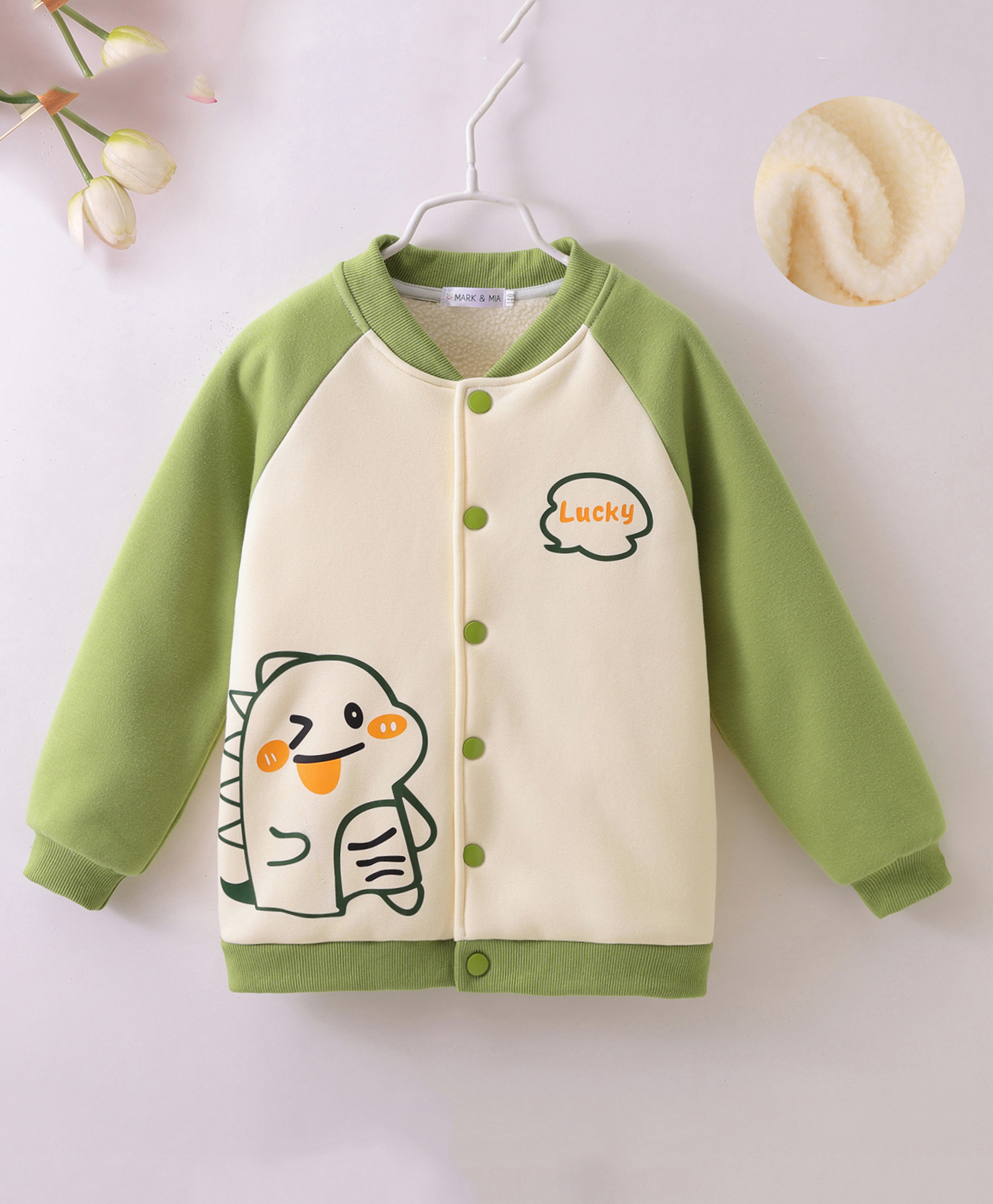 Mark & Mia Full Raglan Sleeves Winter Jacket With Dino Print - Beige & Green-picture-23