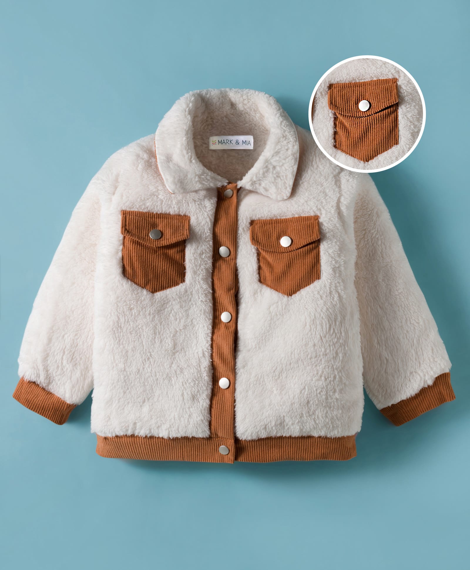 Mark & Mia Full Sleeves Fur Winter Jacket with Pockets - White-picture-23