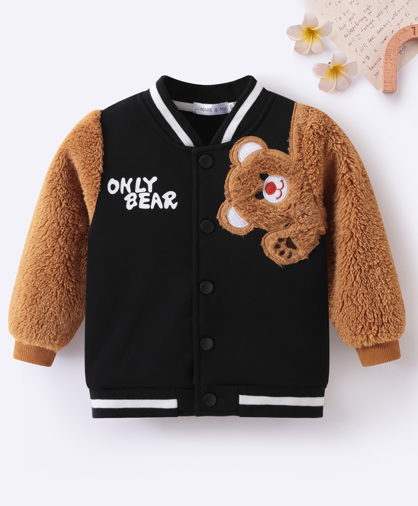 Mark & Mia Full Sleeves FRont Open Winter Jacket with Teddy Applique - Black-picture-28