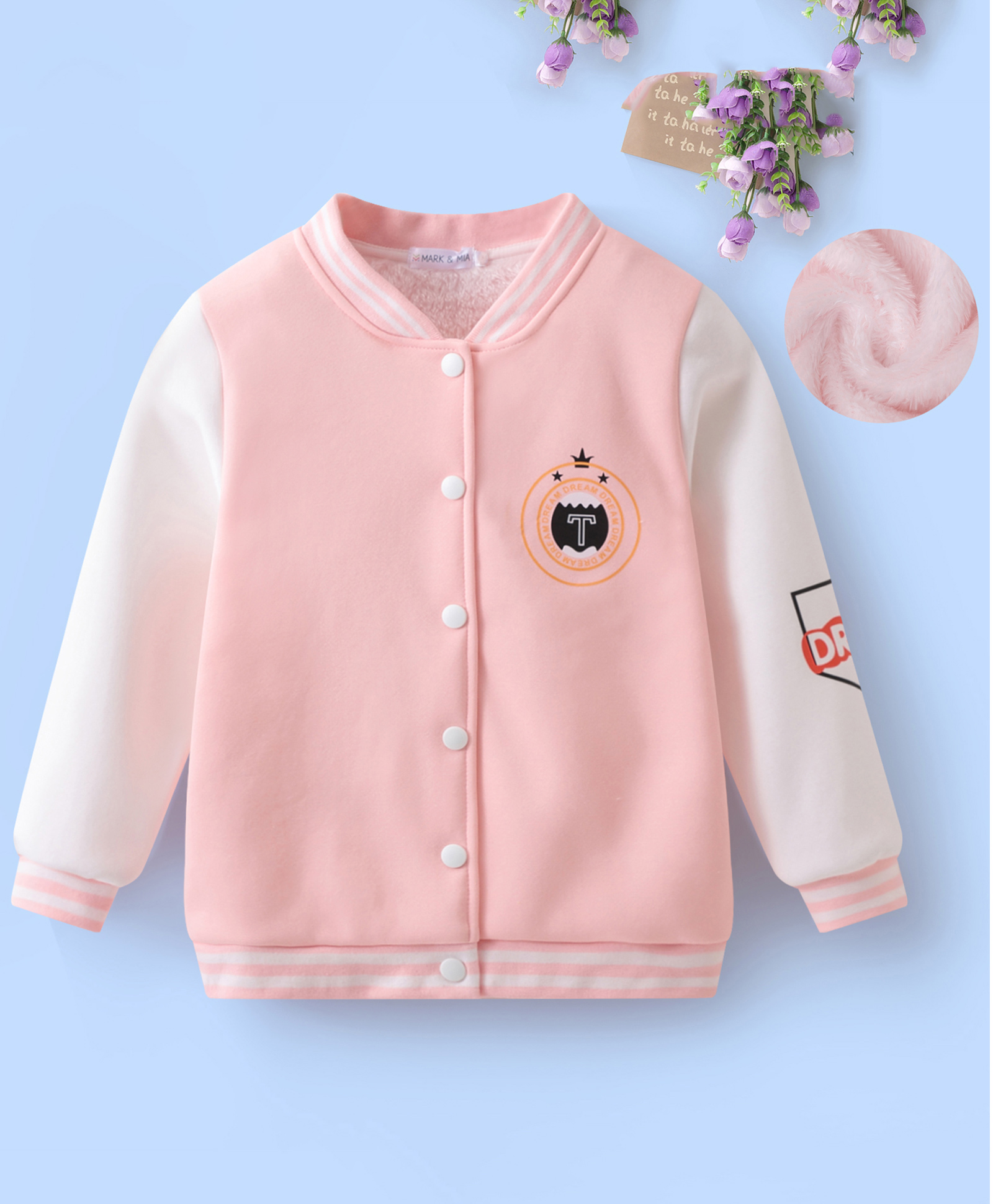 Mark & Mia Full Sleeves Bomber Jacket With Text Print - Pink & White-picture-27