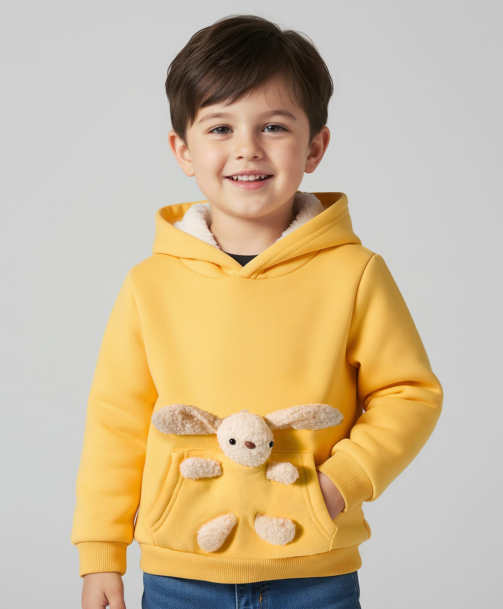 Mark & Mia Full Sleeves Hooded Sweatshirt With Animal Applique & Kangaroo Pockets - Yellow-image-28