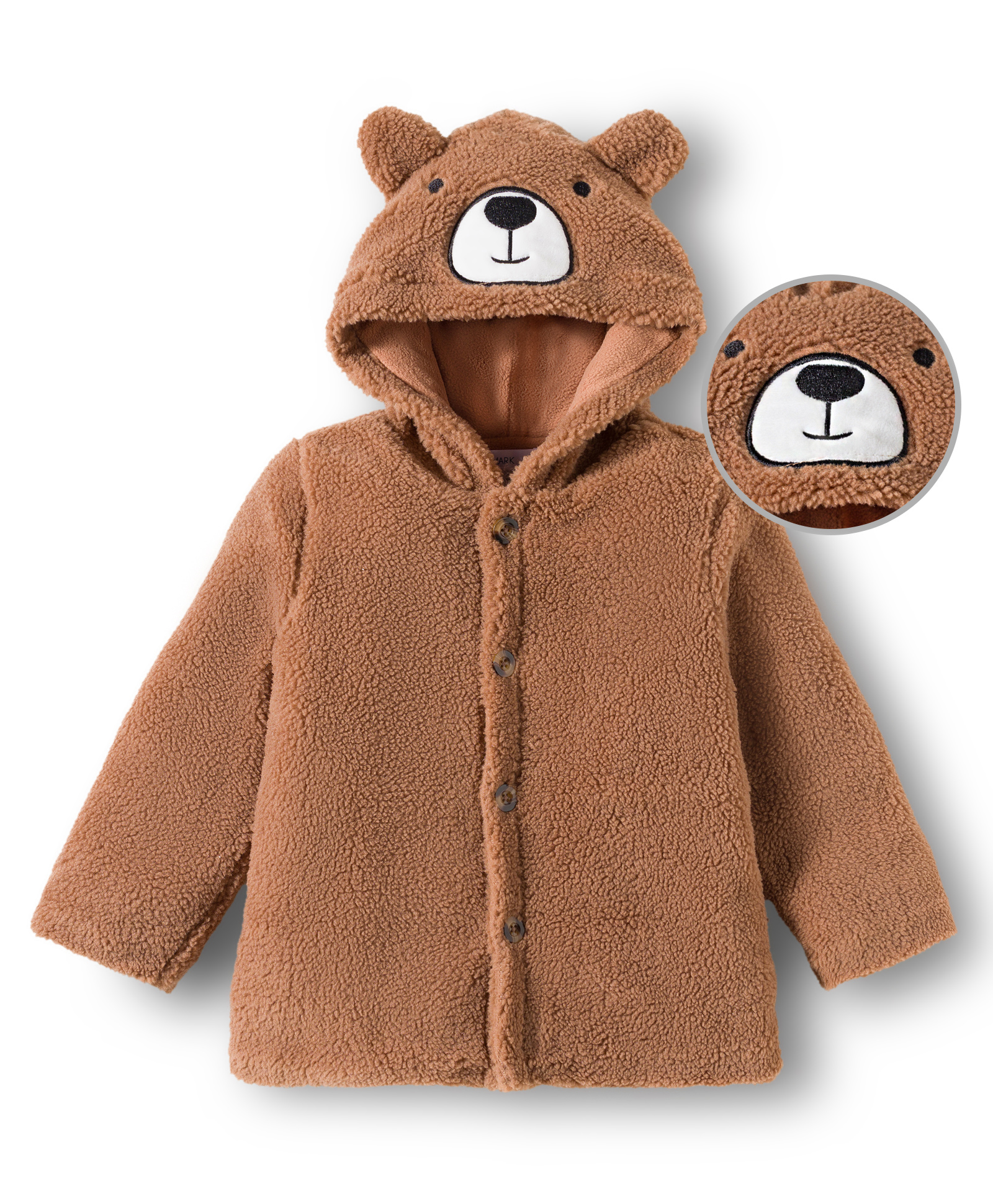 Mark & Mia Full Sleeves Hooded Winter Jacket With Bear Embroidery & Applique - Brown-picture-17