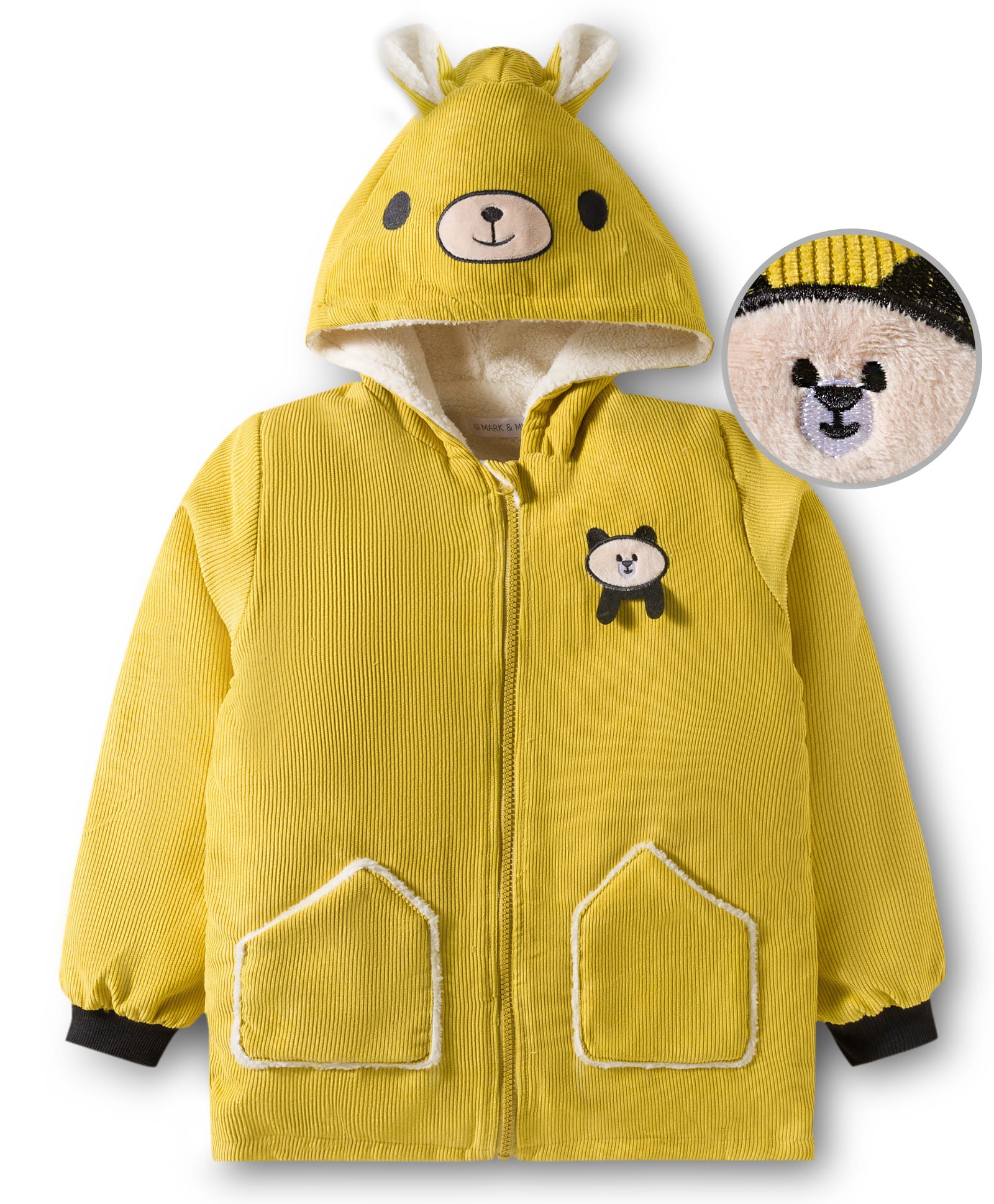 Mark & Mia Full Sleeves Hoodie With Bear Ear Applique & Pocket - Yellow-picture-14