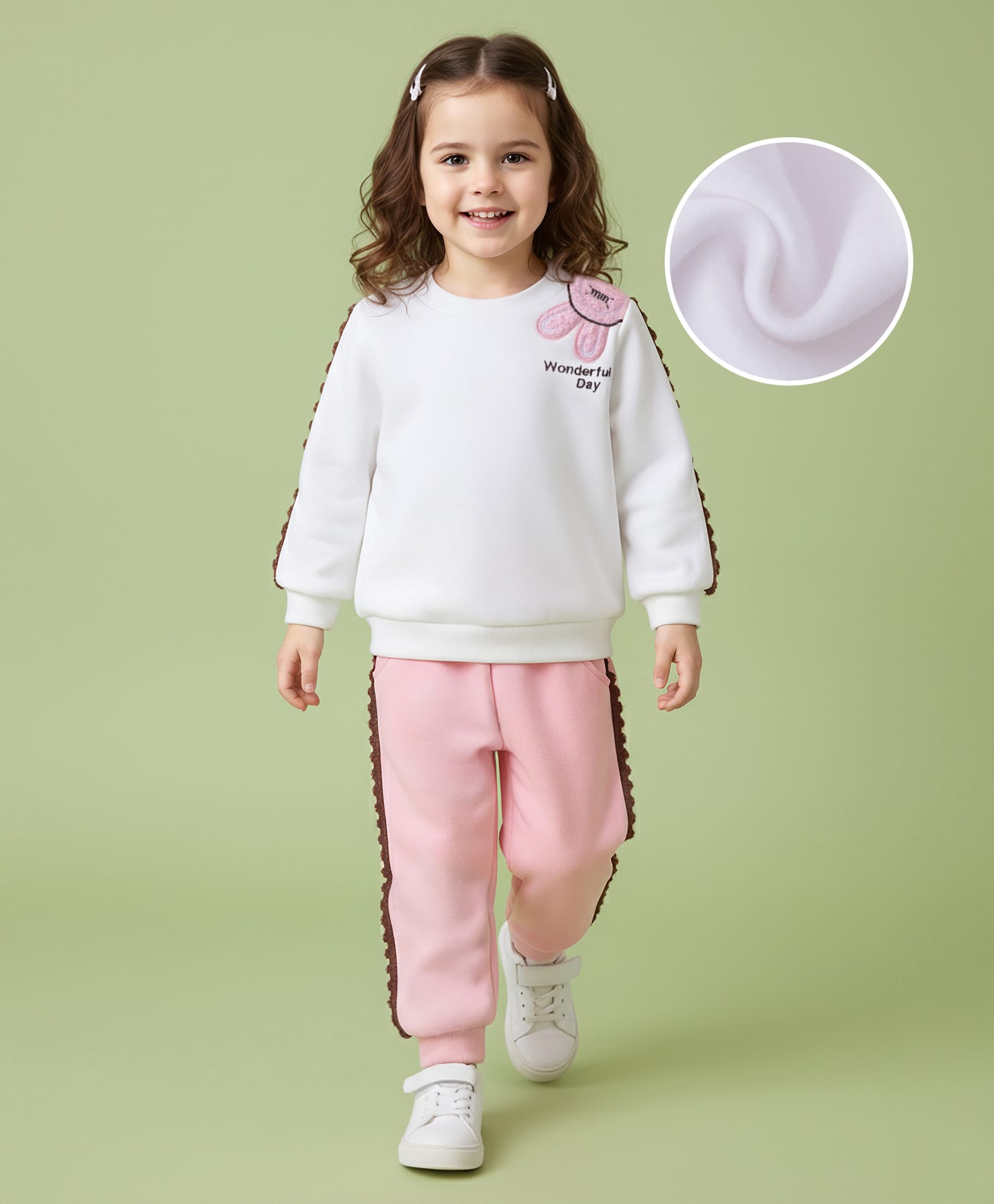 Mark & Mia Full Sleeves T-Shirt & Lounge Pant Set With Text Embriodery - White & Pink-picture-24